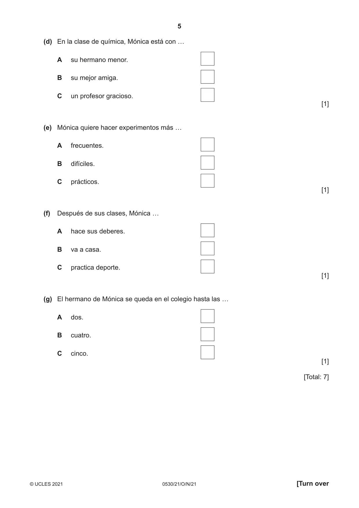 Cambridge IGCSE Spanish - Foreign Language 0530 2021 Oct/Nov Paper 2 · Variant 1 question paper, page 5 of 12