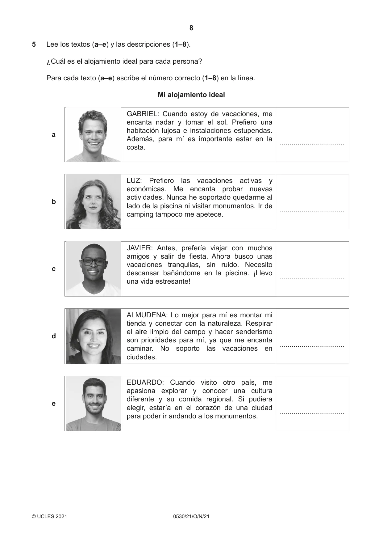 Cambridge IGCSE Spanish - Foreign Language 0530 2021 Oct/Nov Paper 2 · Variant 1 question paper, page 8 of 12