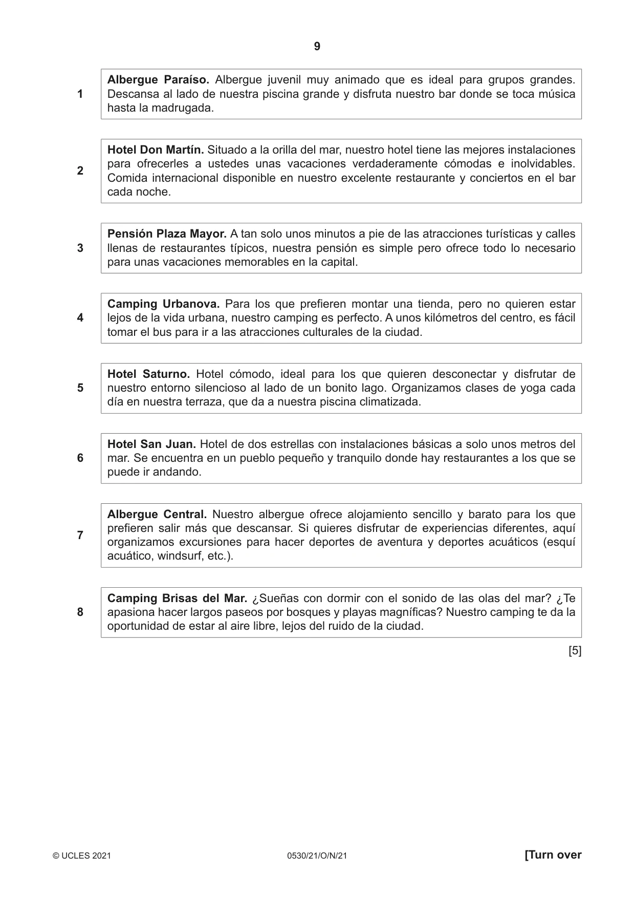 Cambridge IGCSE Spanish - Foreign Language 0530 2021 Oct/Nov Paper 2 · Variant 1 question paper, page 9 of 12