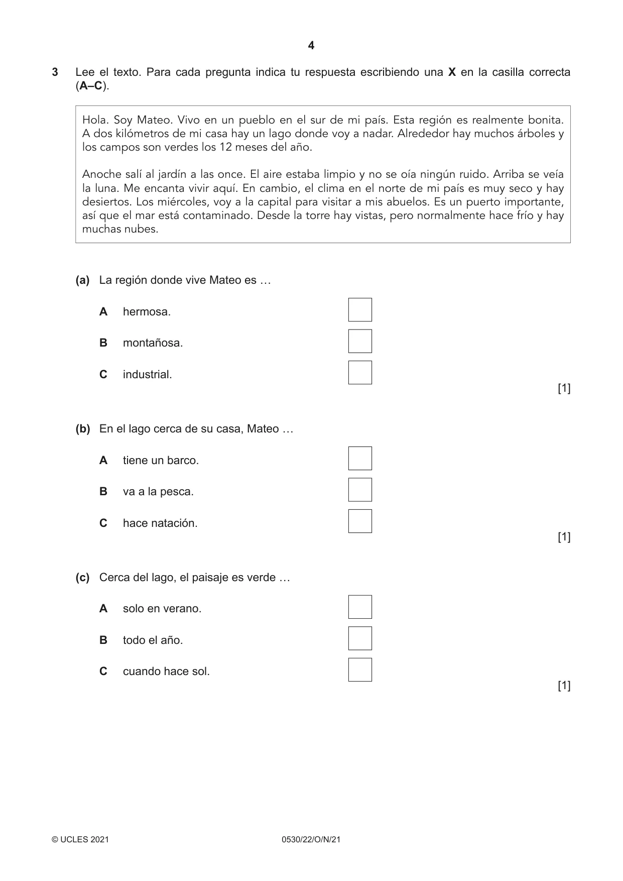 Cambridge IGCSE Spanish - Foreign Language 0530 2021 Oct/Nov Paper 2 · Variant 2 question paper, page 4 of 12