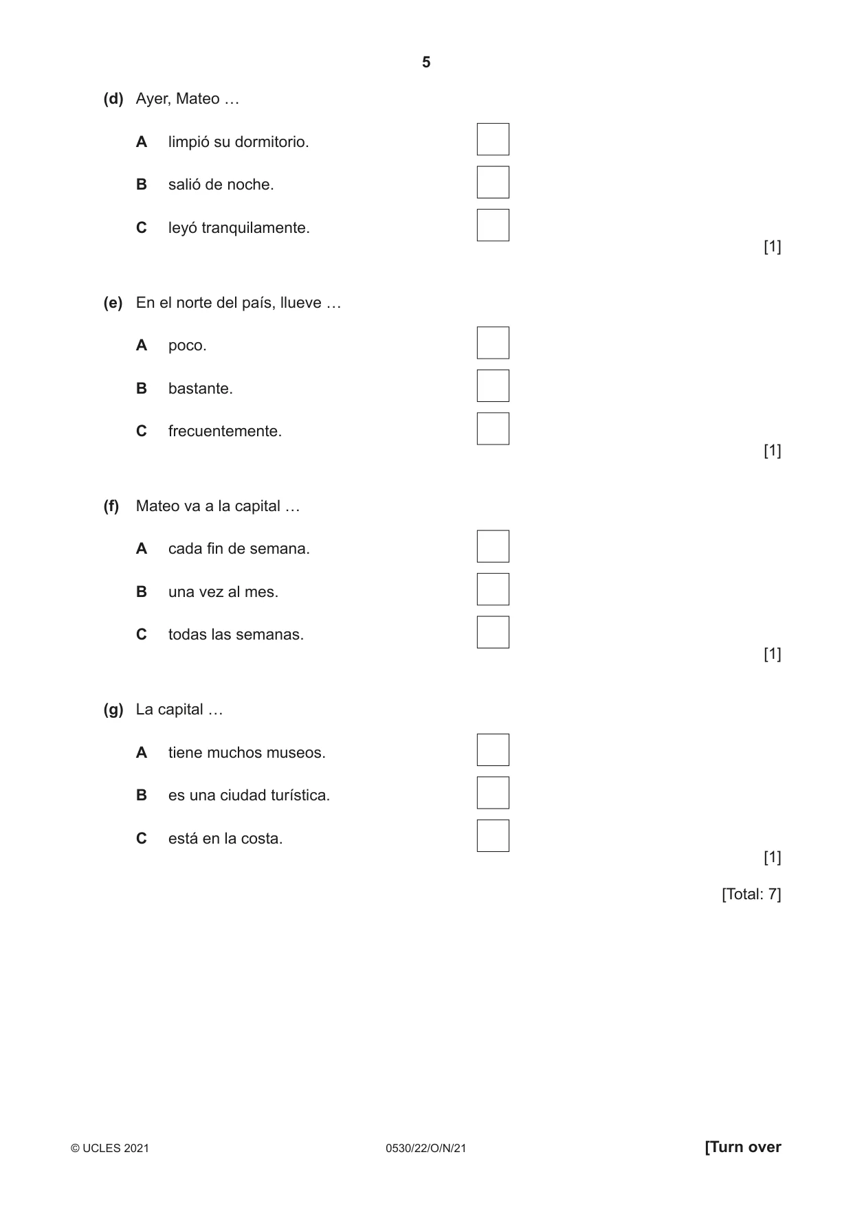 Cambridge IGCSE Spanish - Foreign Language 0530 2021 Oct/Nov Paper 2 · Variant 2 question paper, page 5 of 12