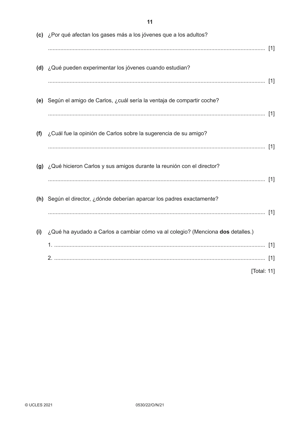 Cambridge IGCSE Spanish - Foreign Language 0530 2021 Oct/Nov Paper 2 · Variant 2 question paper, page 11 of 12