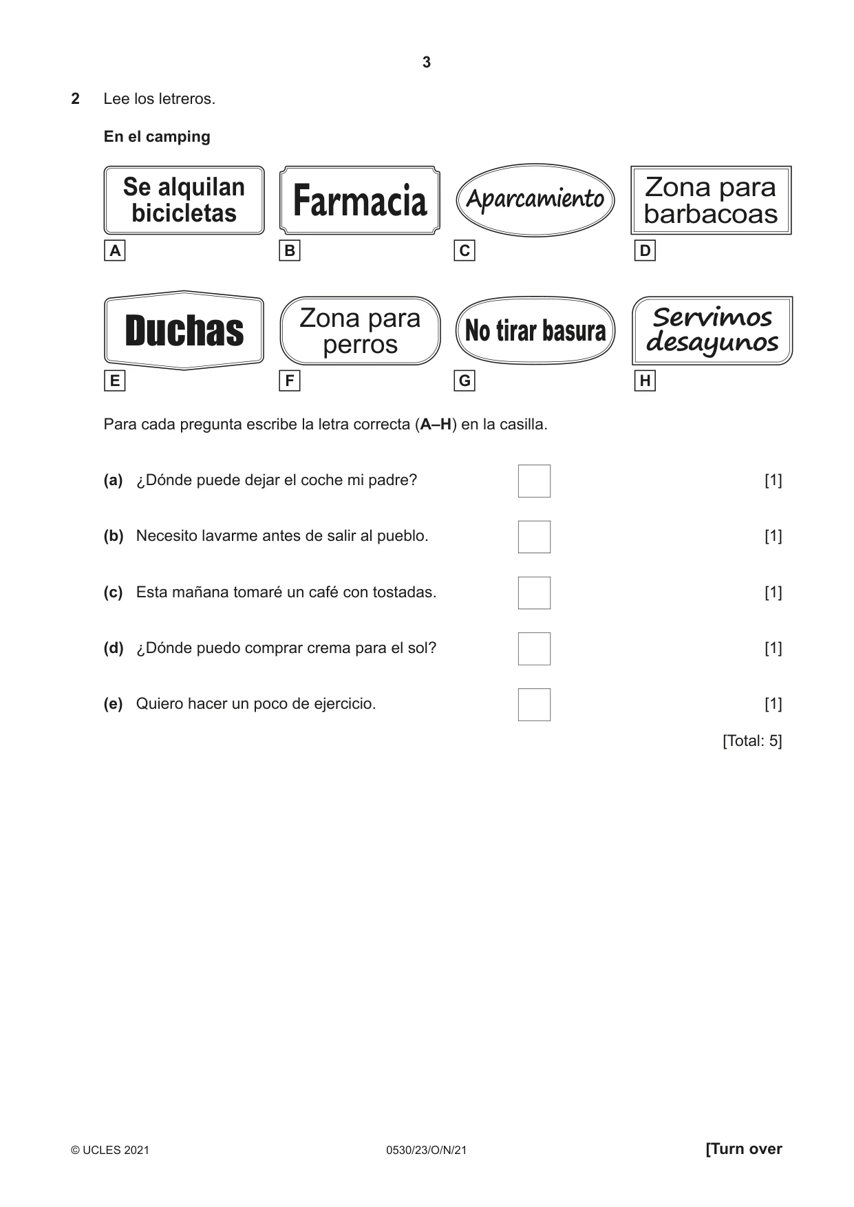 Cambridge IGCSE Spanish - Foreign Language 0530 2021 Oct/Nov Paper 2 · Variant 3 question paper, page 3 of 12