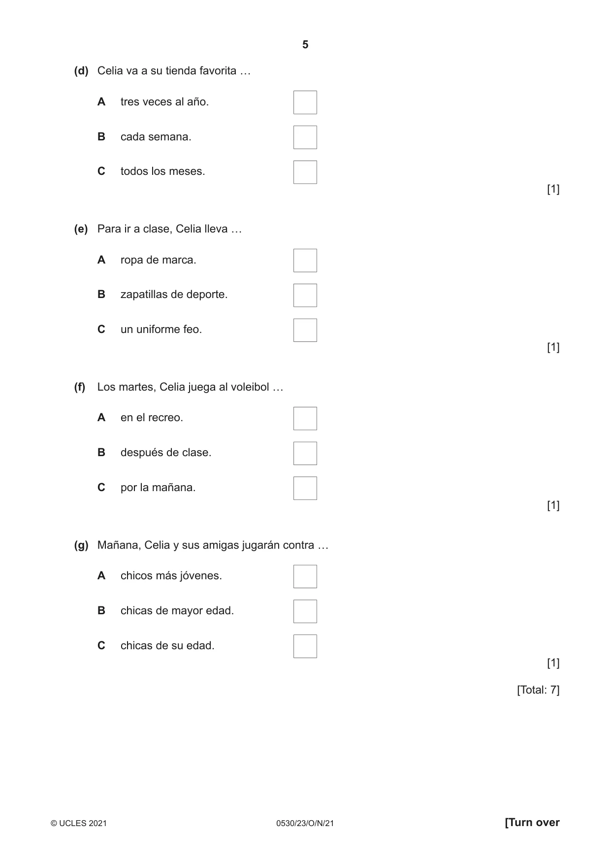 Cambridge IGCSE Spanish - Foreign Language 0530 2021 Oct/Nov Paper 2 · Variant 3 question paper, page 5 of 12
