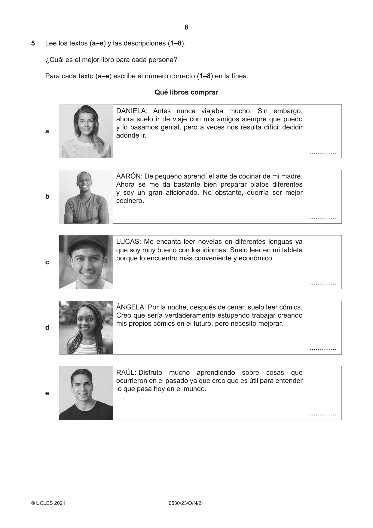Cambridge IGCSE Spanish - Foreign Language 0530 2021 Oct/Nov Paper 2 · Variant 3 question paper, page 8 of 12