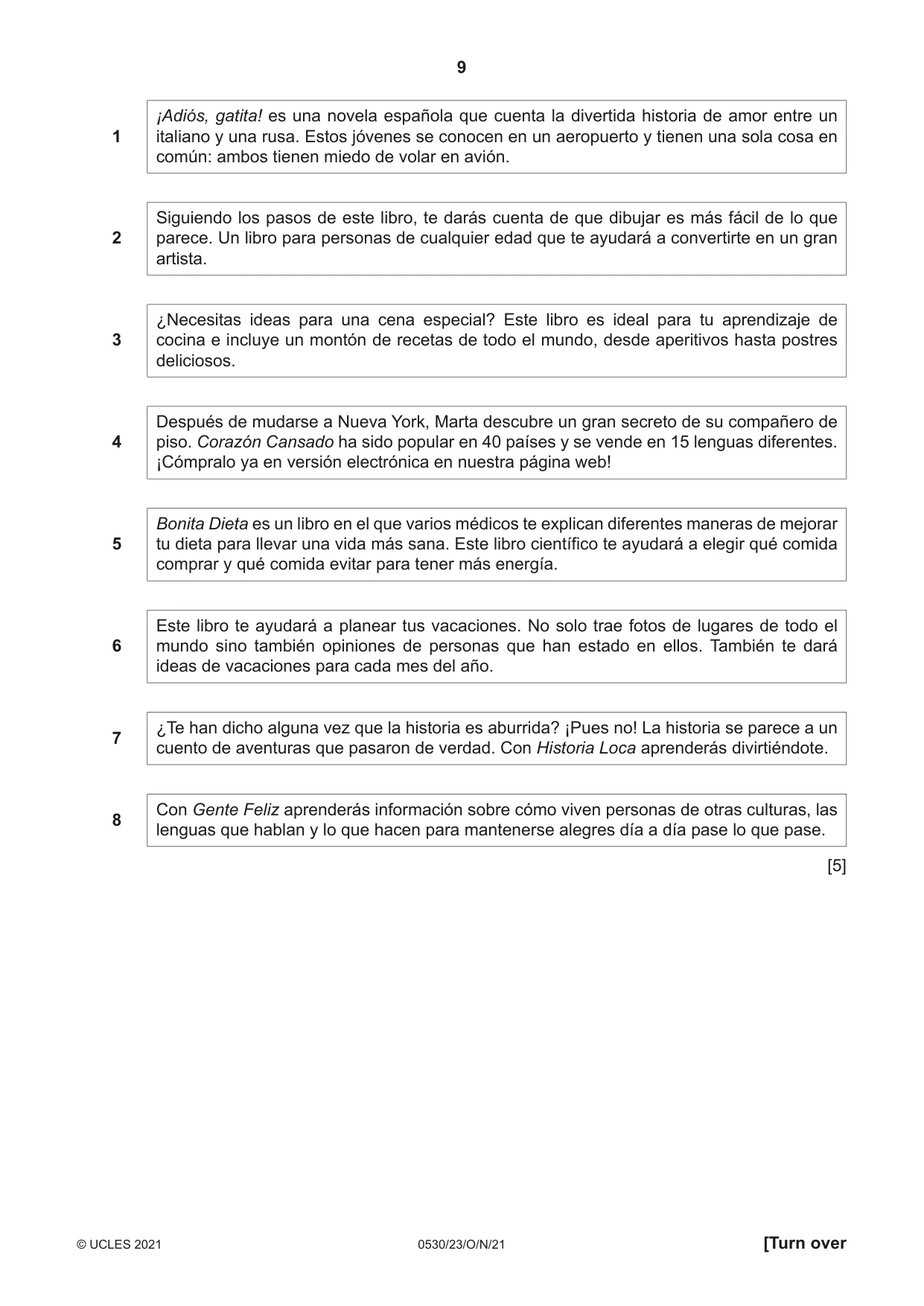 Cambridge IGCSE Spanish - Foreign Language 0530 2021 Oct/Nov Paper 2 · Variant 3 question paper, page 9 of 12