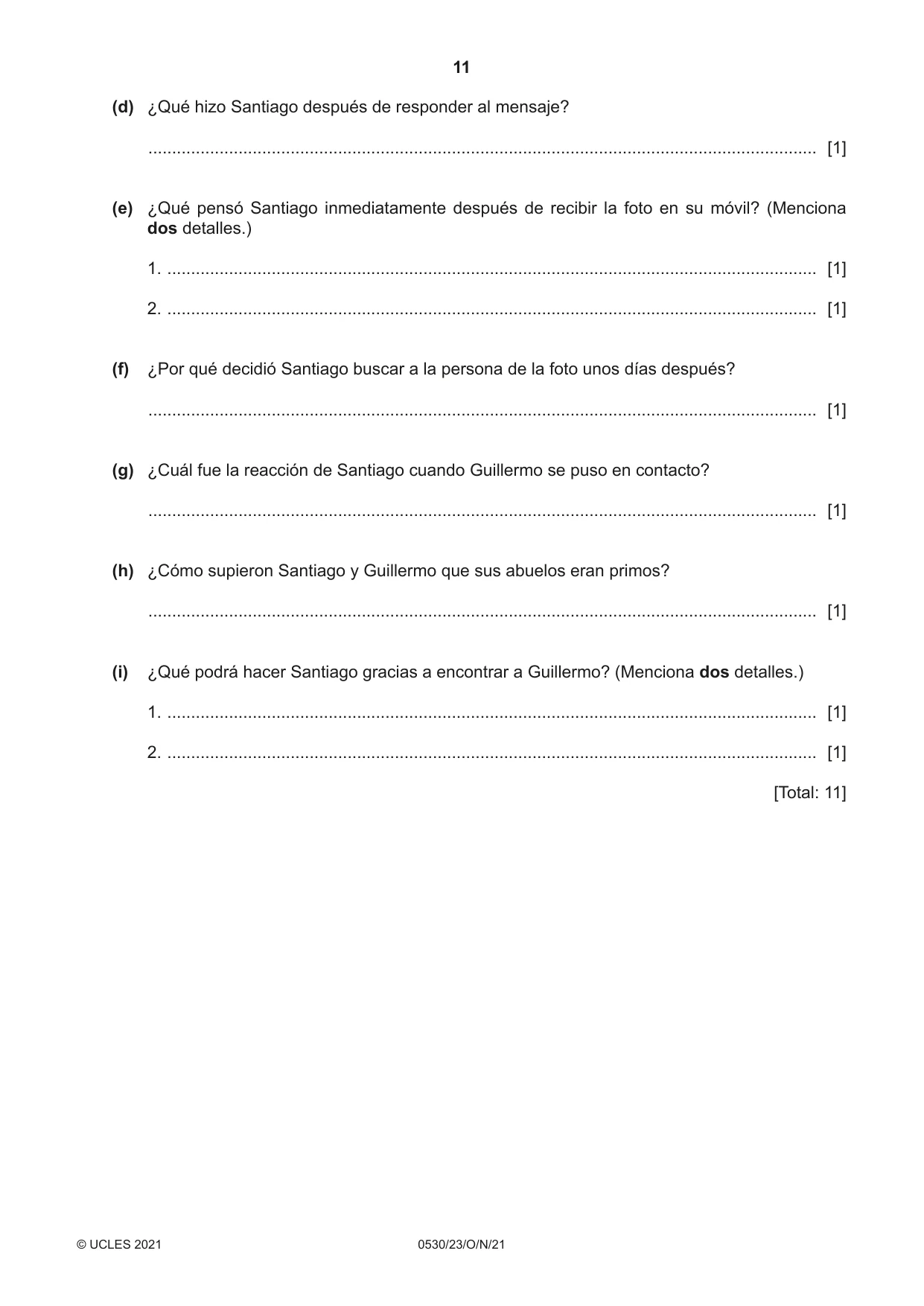 Cambridge IGCSE Spanish - Foreign Language 0530 2021 Oct/Nov Paper 2 · Variant 3 question paper, page 11 of 12