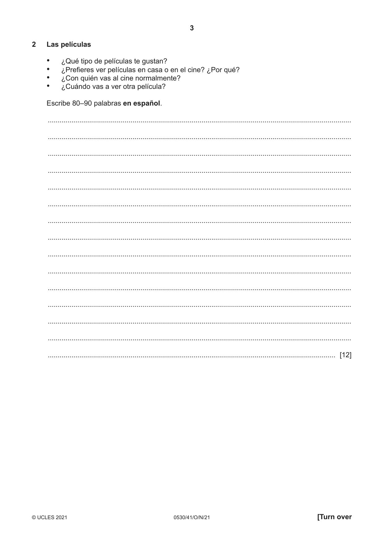 Cambridge IGCSE Spanish - Foreign Language 0530 2021 Oct/Nov Paper 4 · Variant 1 question paper, page 3 of 8