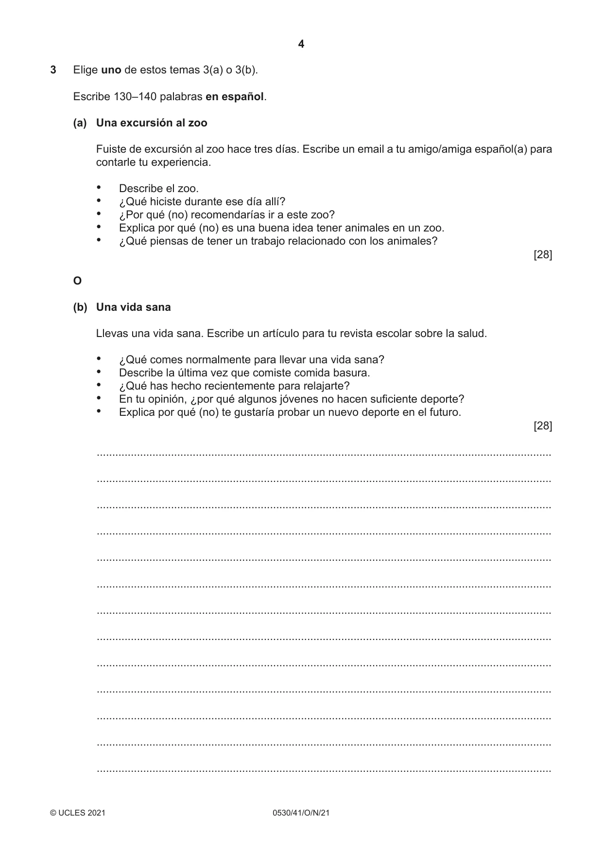 Cambridge IGCSE Spanish - Foreign Language 0530 2021 Oct/Nov Paper 4 · Variant 1 question paper, page 4 of 8