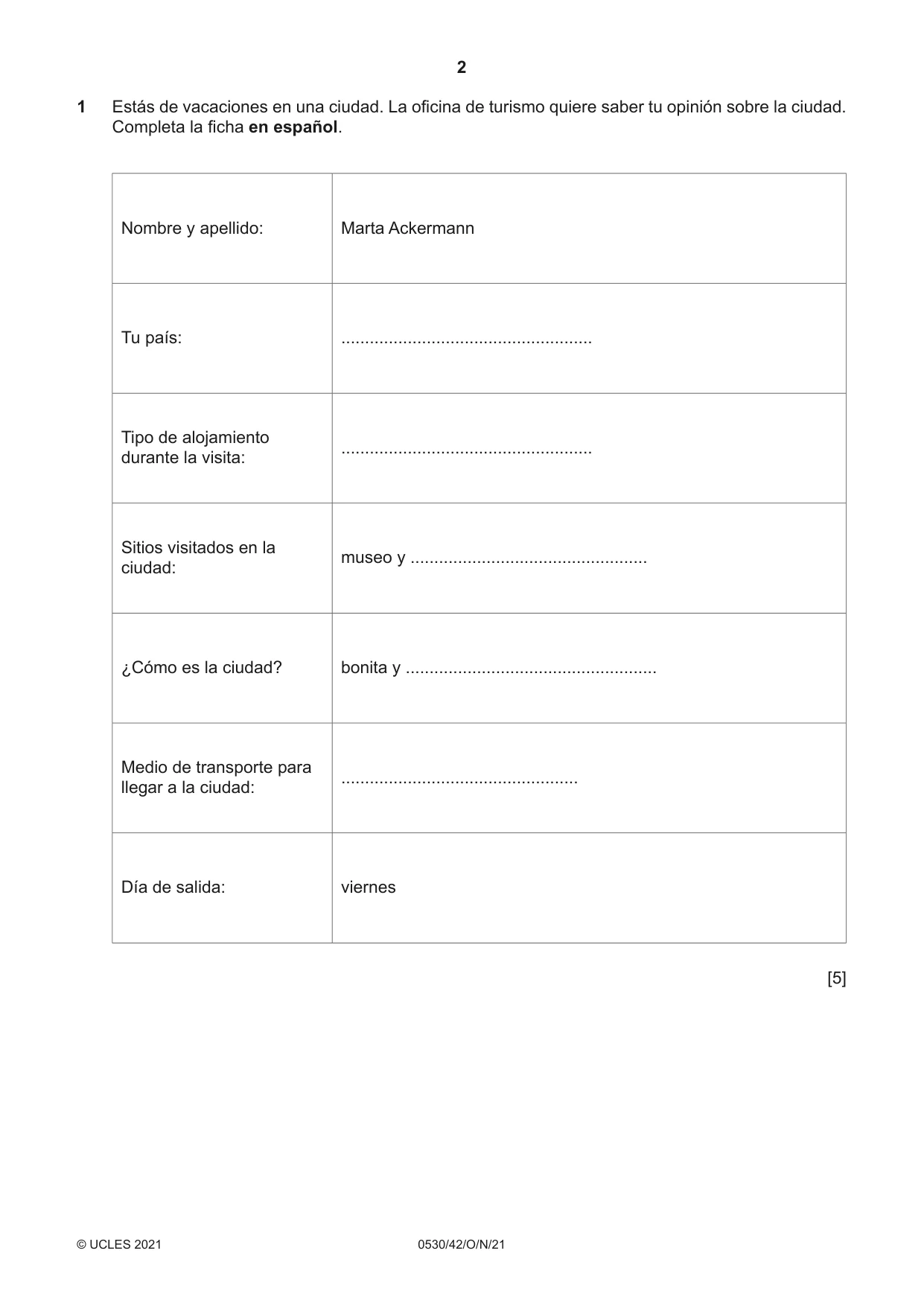 Cambridge IGCSE Spanish - Foreign Language 0530 2021 Oct/Nov Paper 4 · Variant 2 question paper, page 2 of 8