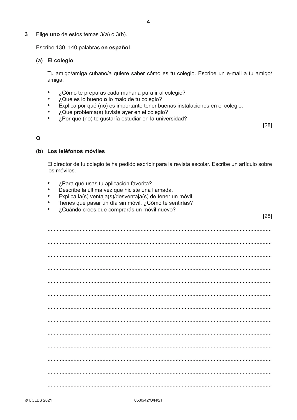 Cambridge IGCSE Spanish - Foreign Language 0530 2021 Oct/Nov Paper 4 · Variant 2 question paper, page 4 of 8