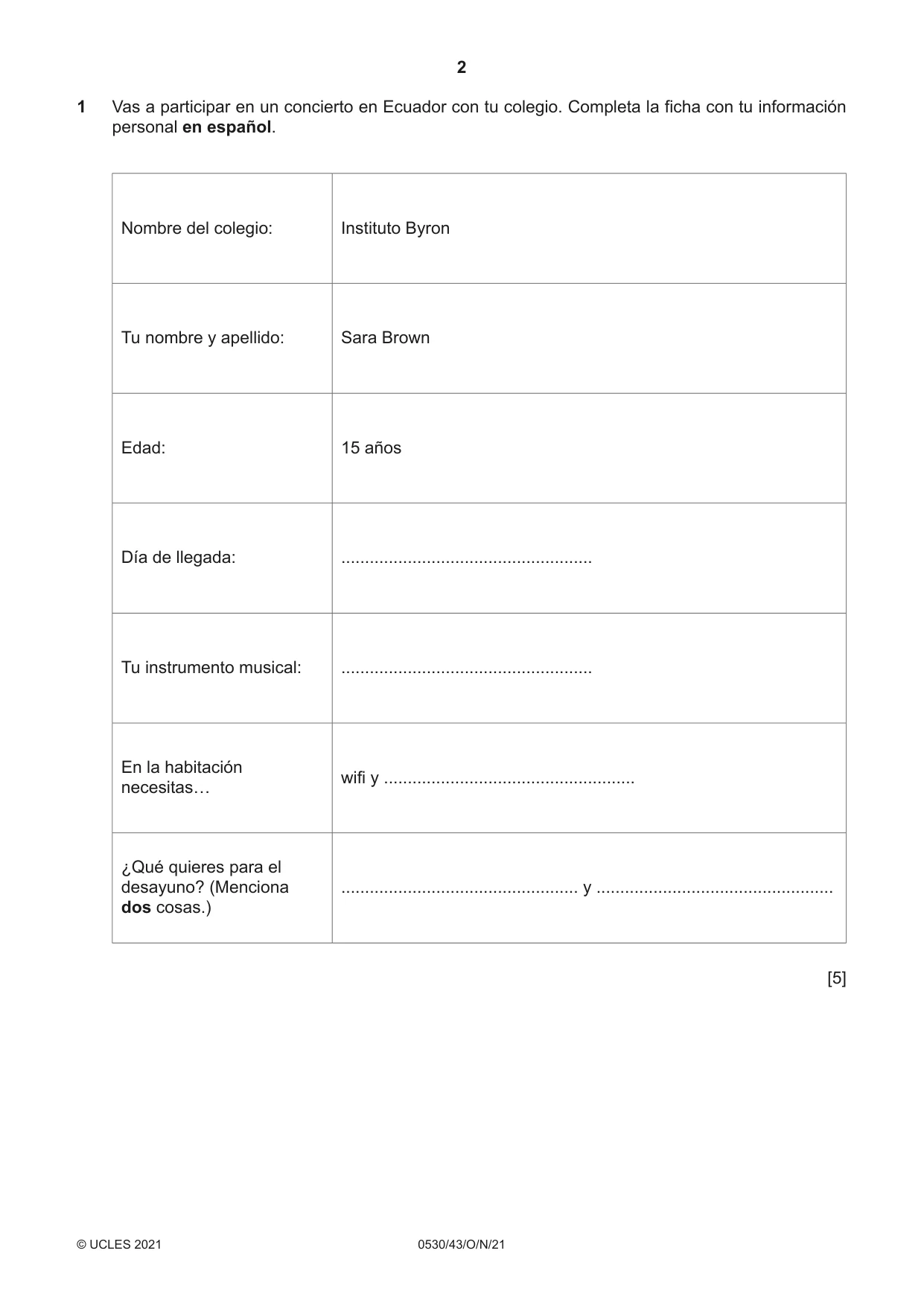 Cambridge IGCSE Spanish - Foreign Language 0530 2021 Oct/Nov Paper 4 · Variant 3 question paper, page 2 of 8