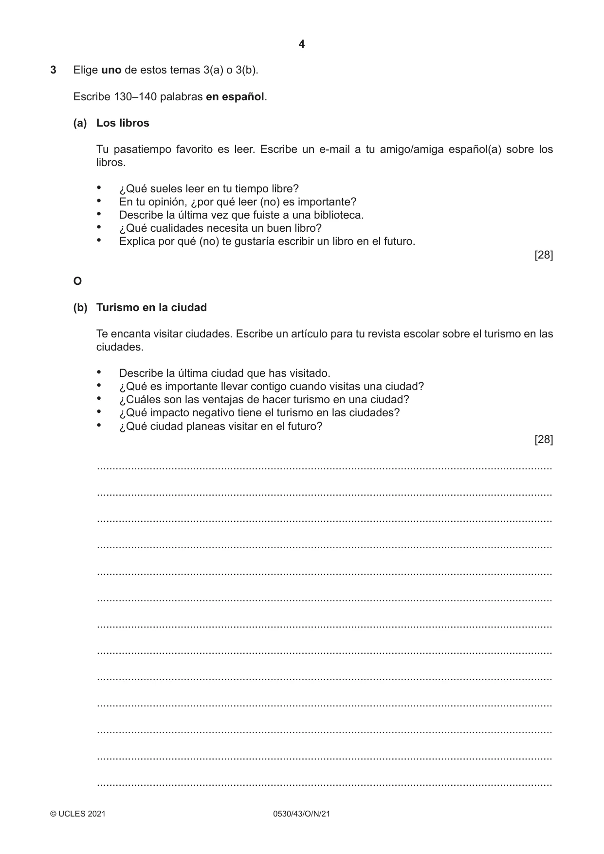 Cambridge IGCSE Spanish - Foreign Language 0530 2021 Oct/Nov Paper 4 · Variant 3 question paper, page 4 of 8