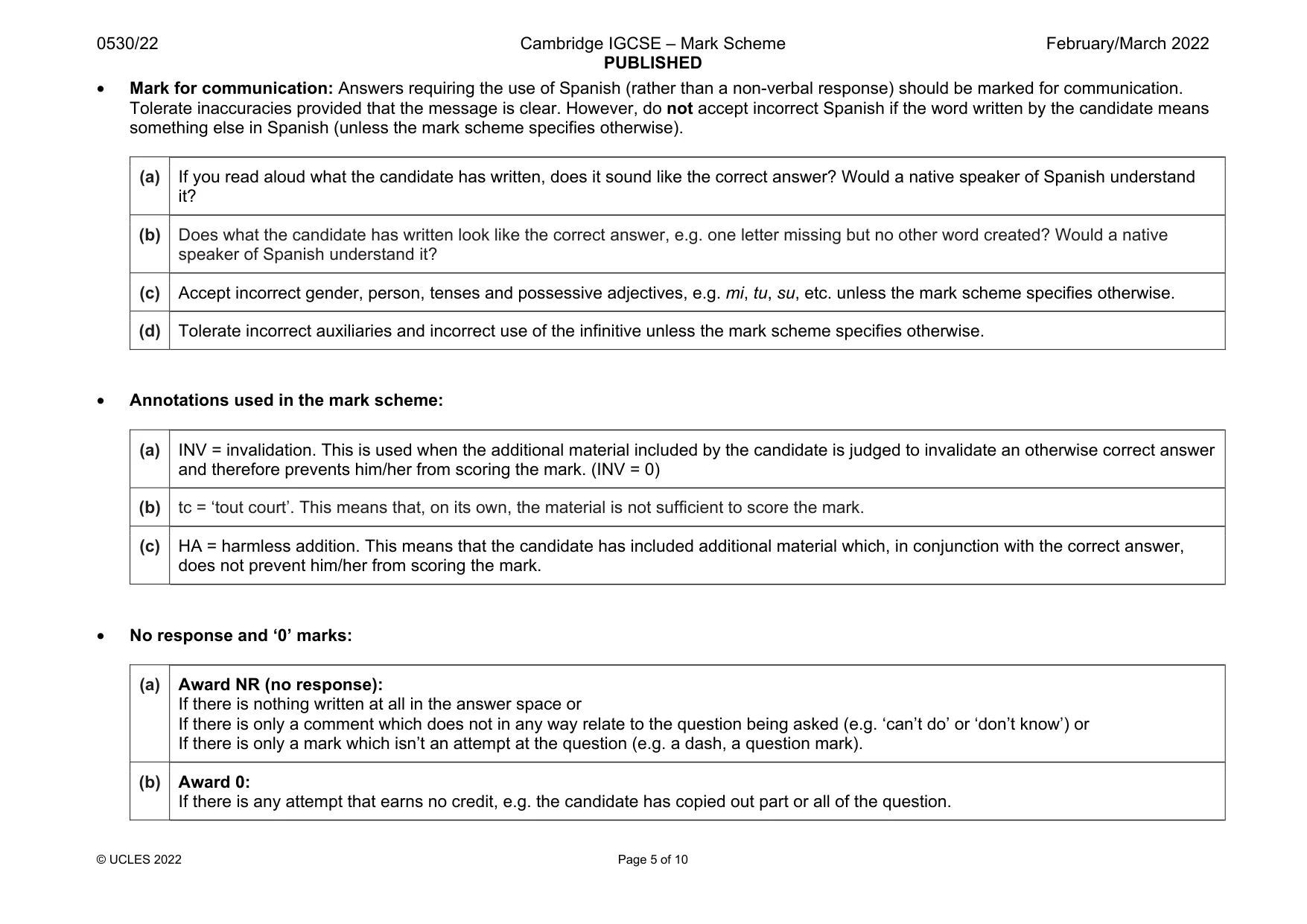 Mark scheme, page 5 of 10