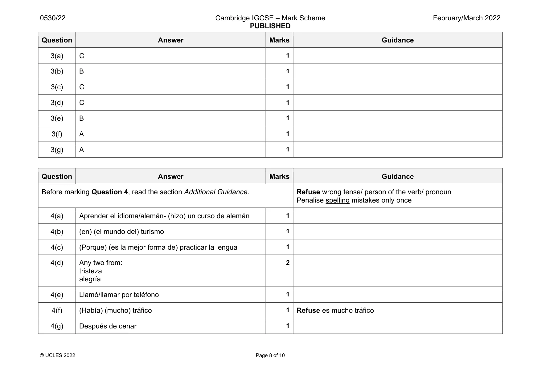 Mark scheme, page 8 of 10