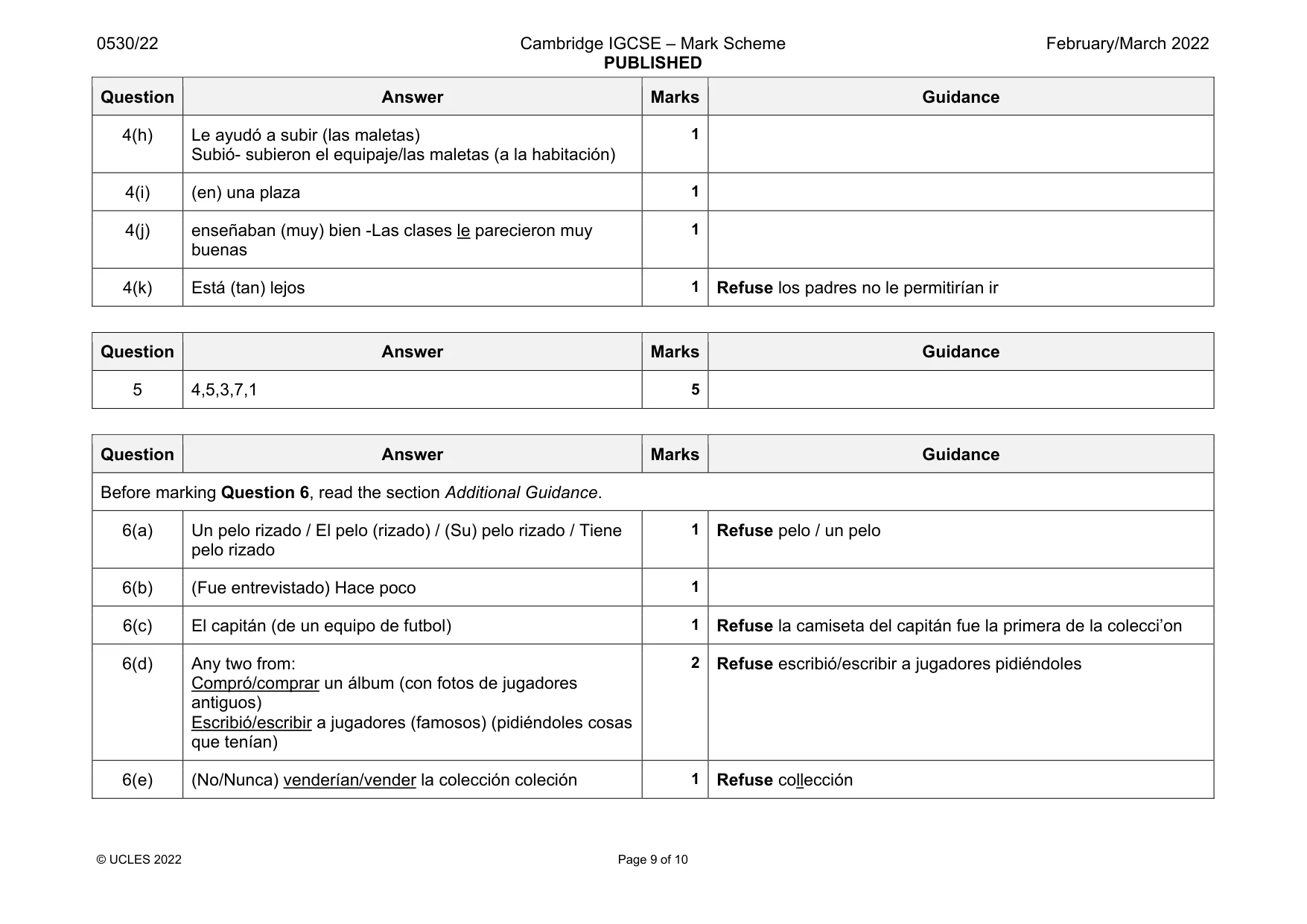Mark scheme, page 9 of 10
