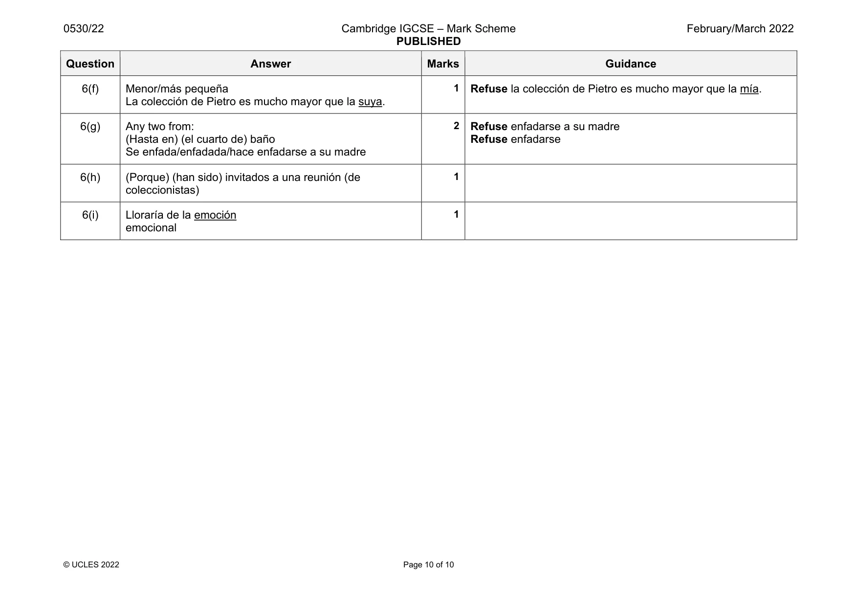 Mark scheme, page 10 of 10
