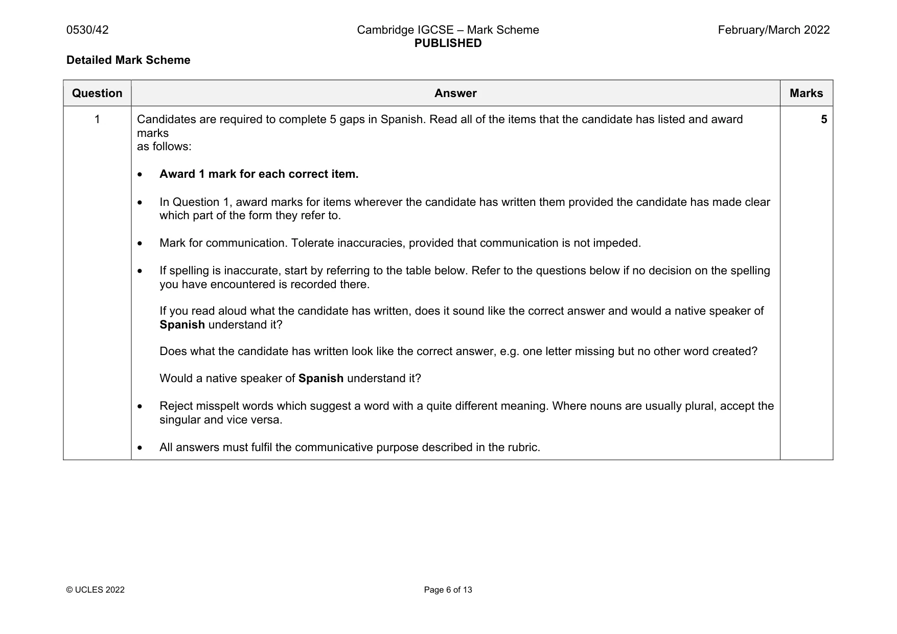 Mark scheme, page 6 of 13