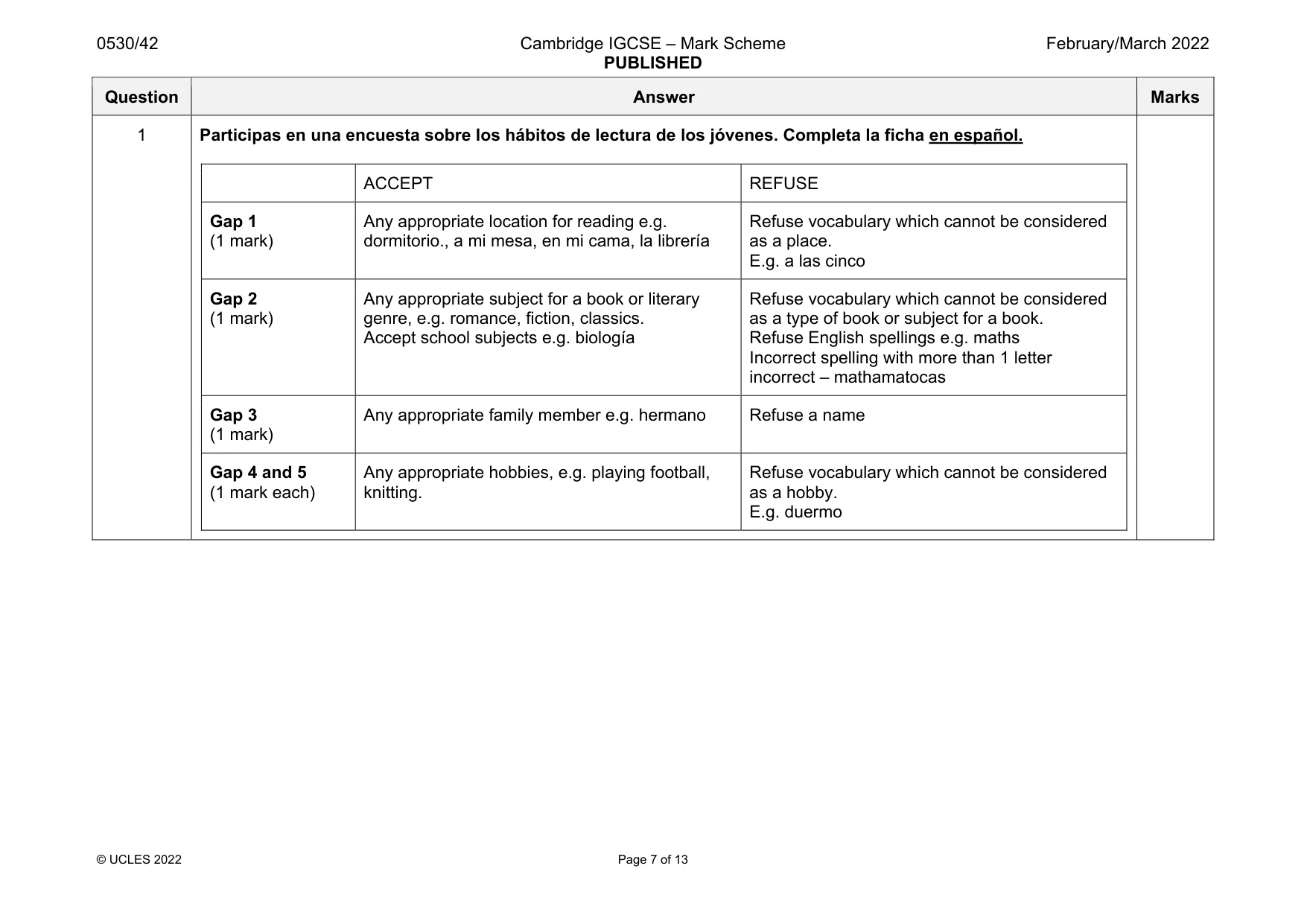 Mark scheme, page 7 of 13