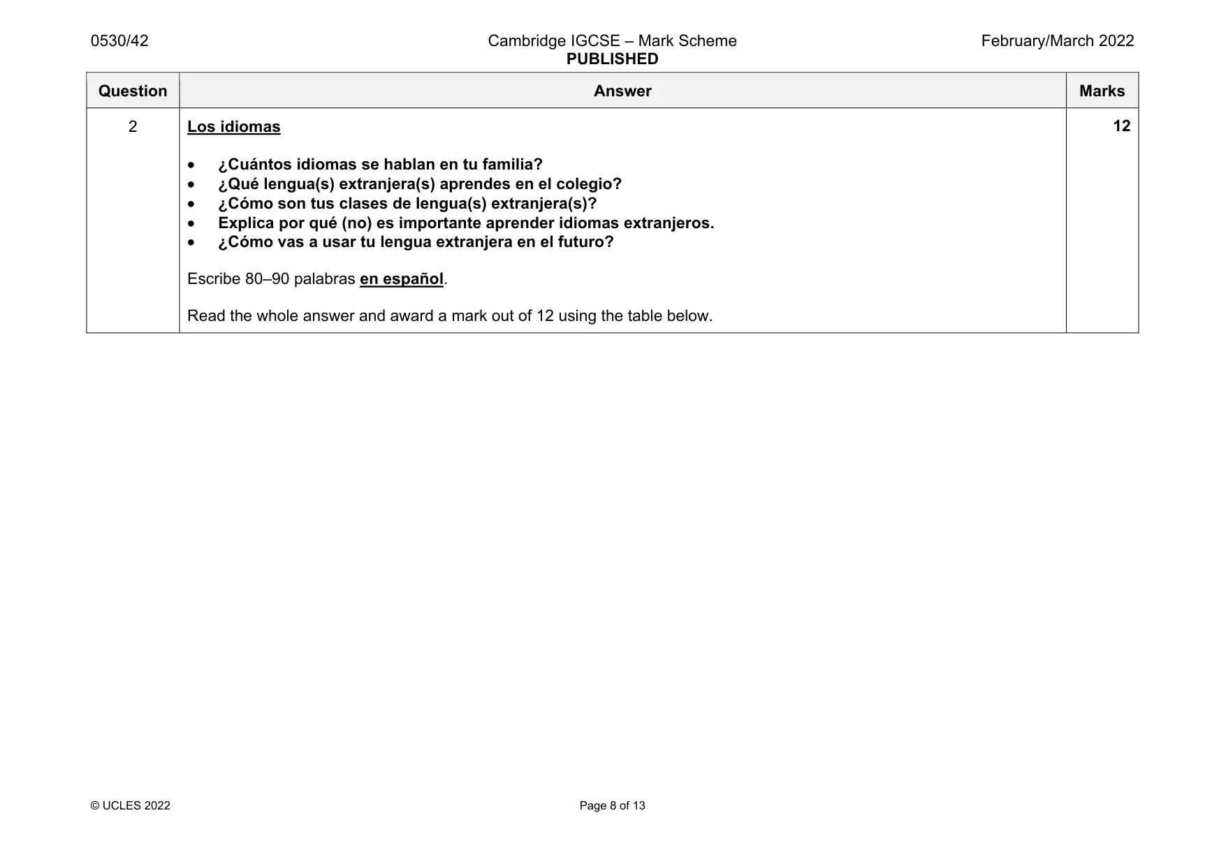 Mark scheme, page 8 of 13