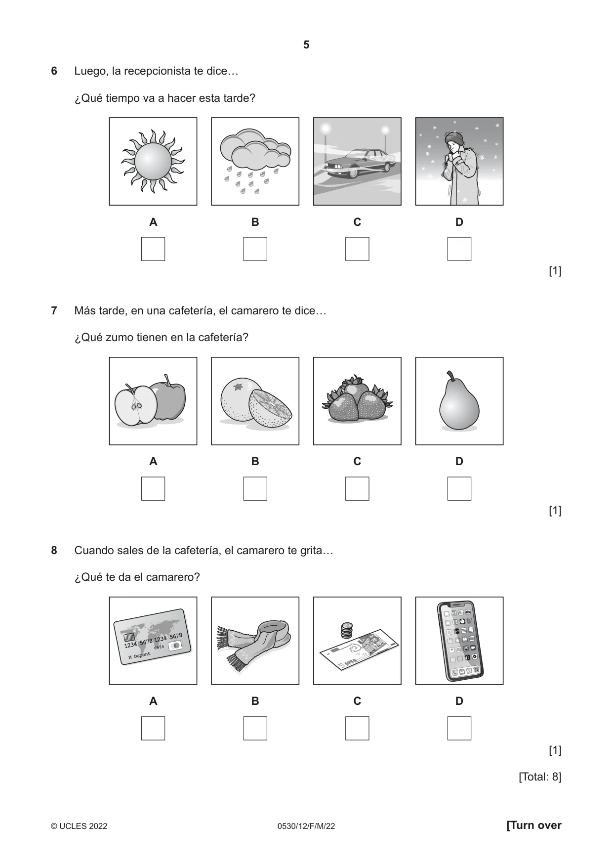 Cambridge IGCSE Spanish - Foreign Language 0530 2022 Feb/March Paper 1 · Variant 2 question paper, page 5 of 16