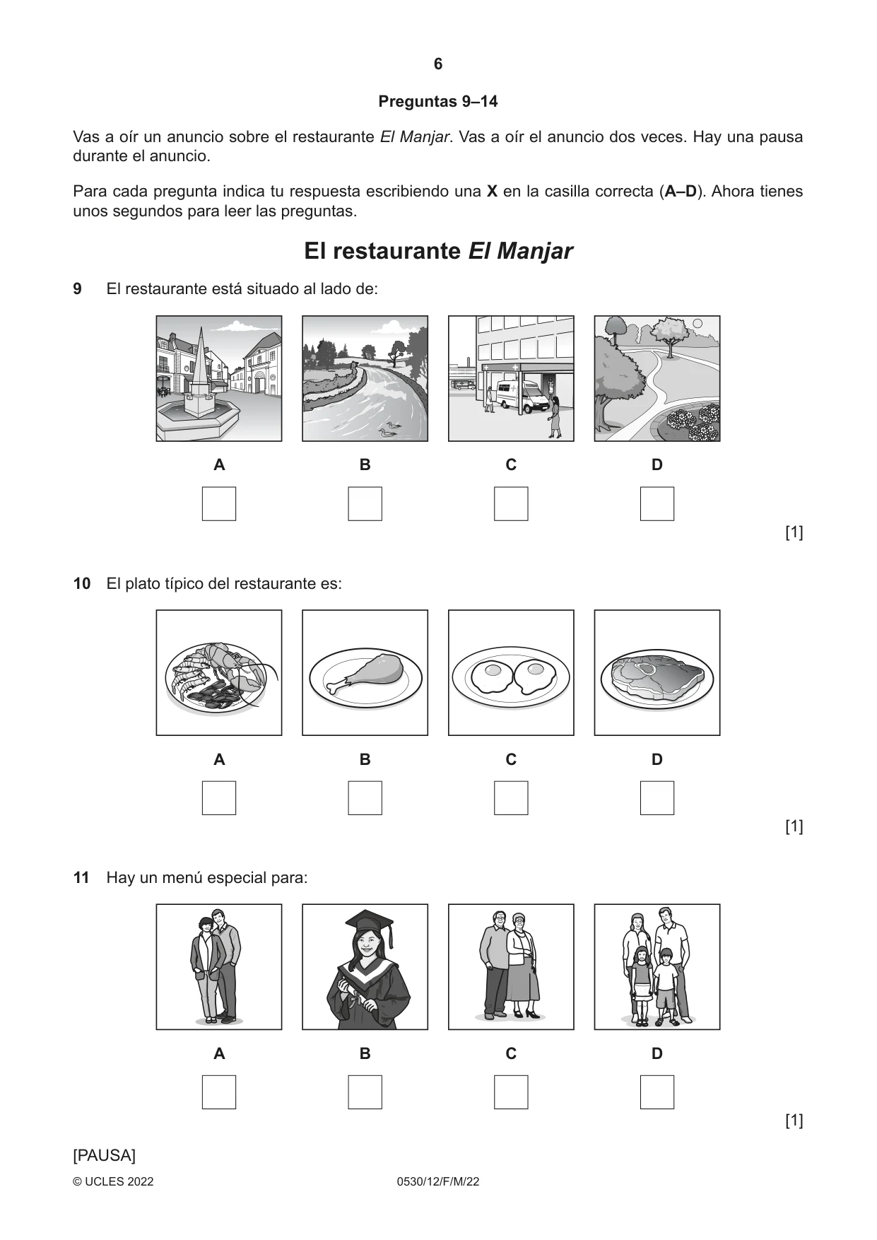 Cambridge IGCSE Spanish - Foreign Language 0530 2022 Feb/March Paper 1 · Variant 2 question paper, page 6 of 16