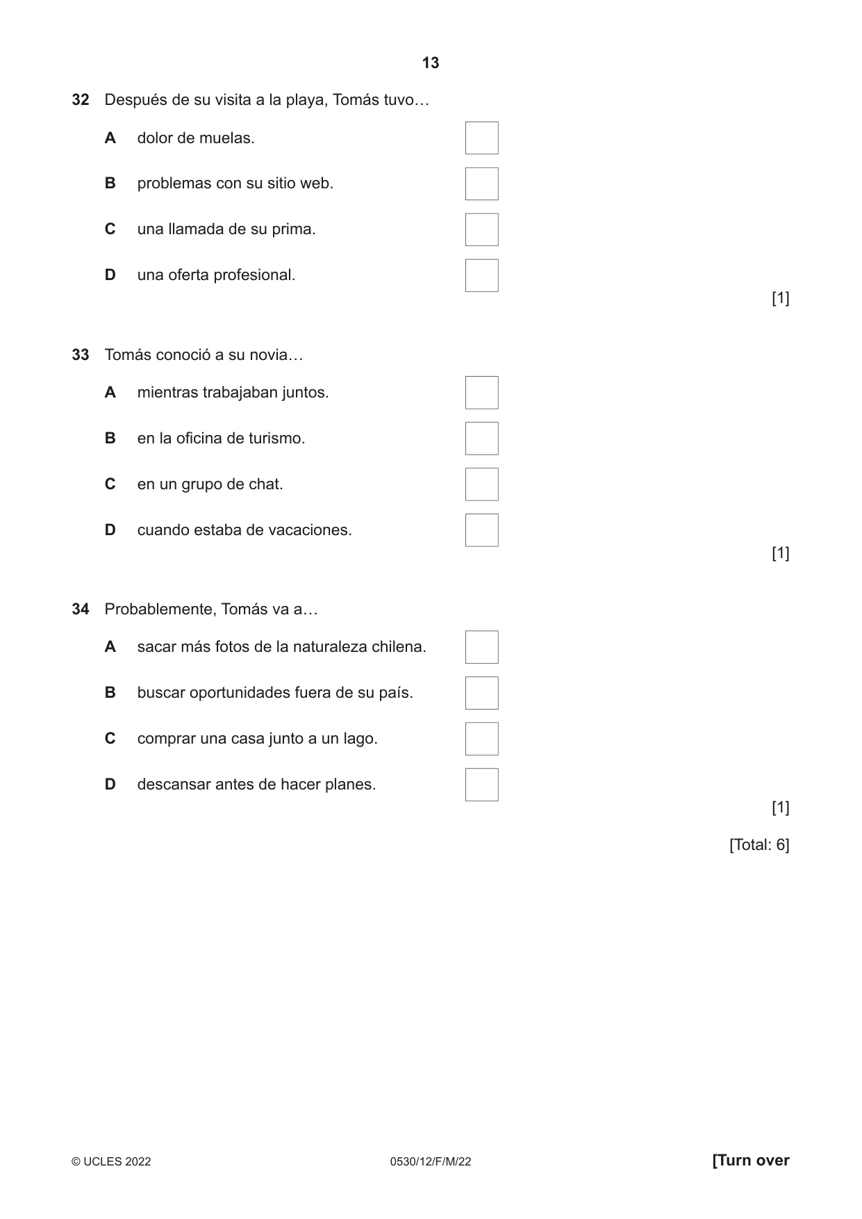 Cambridge IGCSE Spanish - Foreign Language 0530 2022 Feb/March Paper 1 · Variant 2 question paper, page 13 of 16