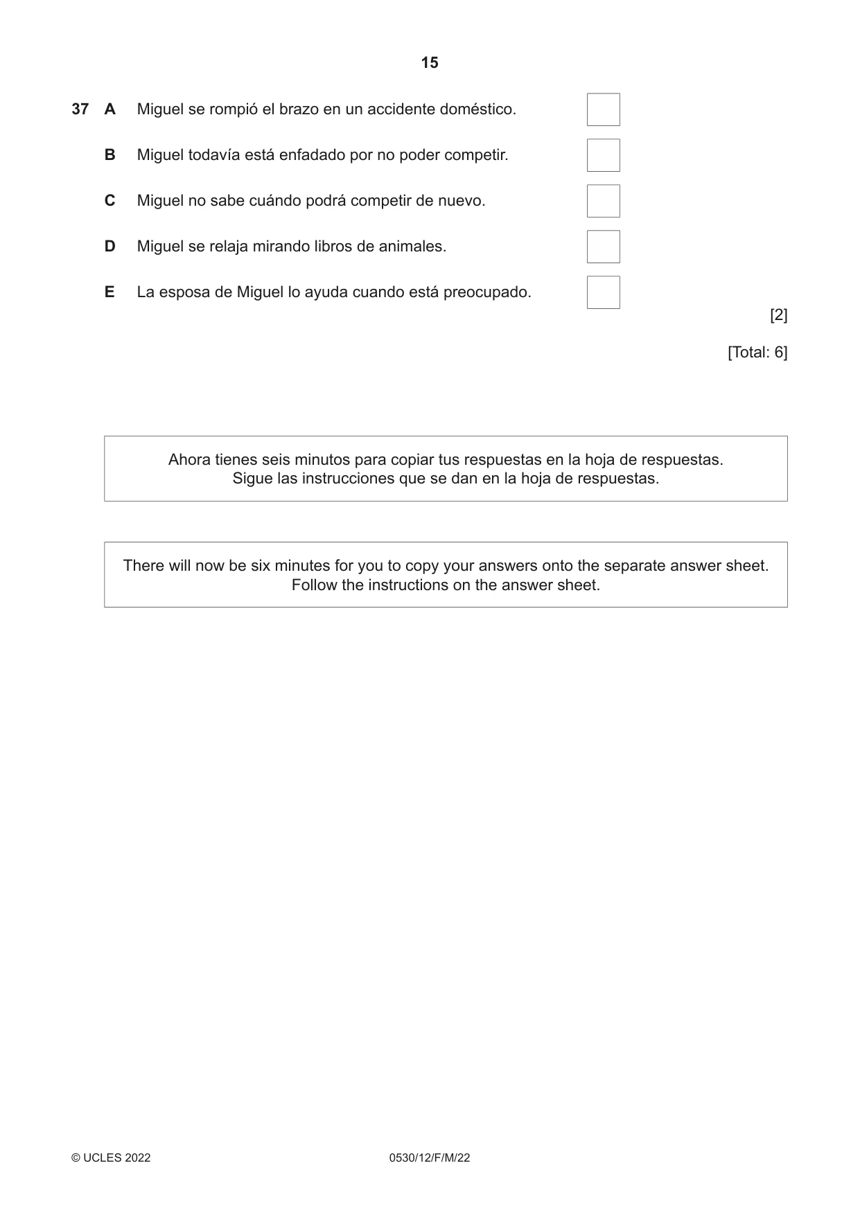 Cambridge IGCSE Spanish - Foreign Language 0530 2022 Feb/March Paper 1 · Variant 2 question paper, page 15 of 16