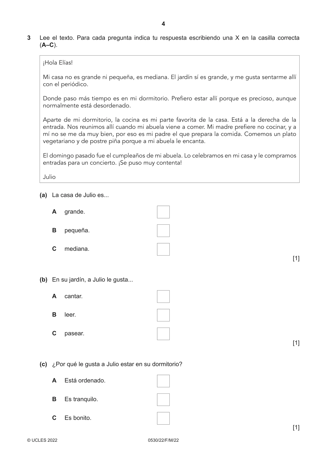 Cambridge IGCSE Spanish - Foreign Language 0530 2022 Feb/March Paper 2 · Variant 2 question paper, page 4 of 12