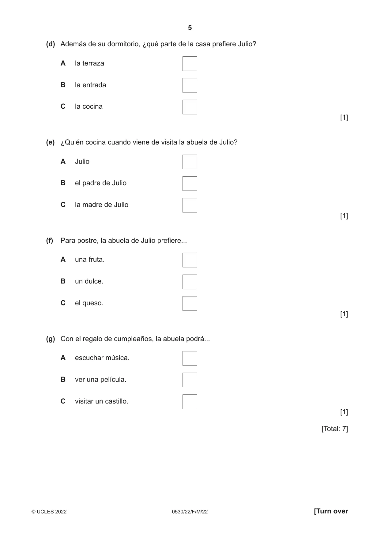 Cambridge IGCSE Spanish - Foreign Language 0530 2022 Feb/March Paper 2 · Variant 2 question paper, page 5 of 12