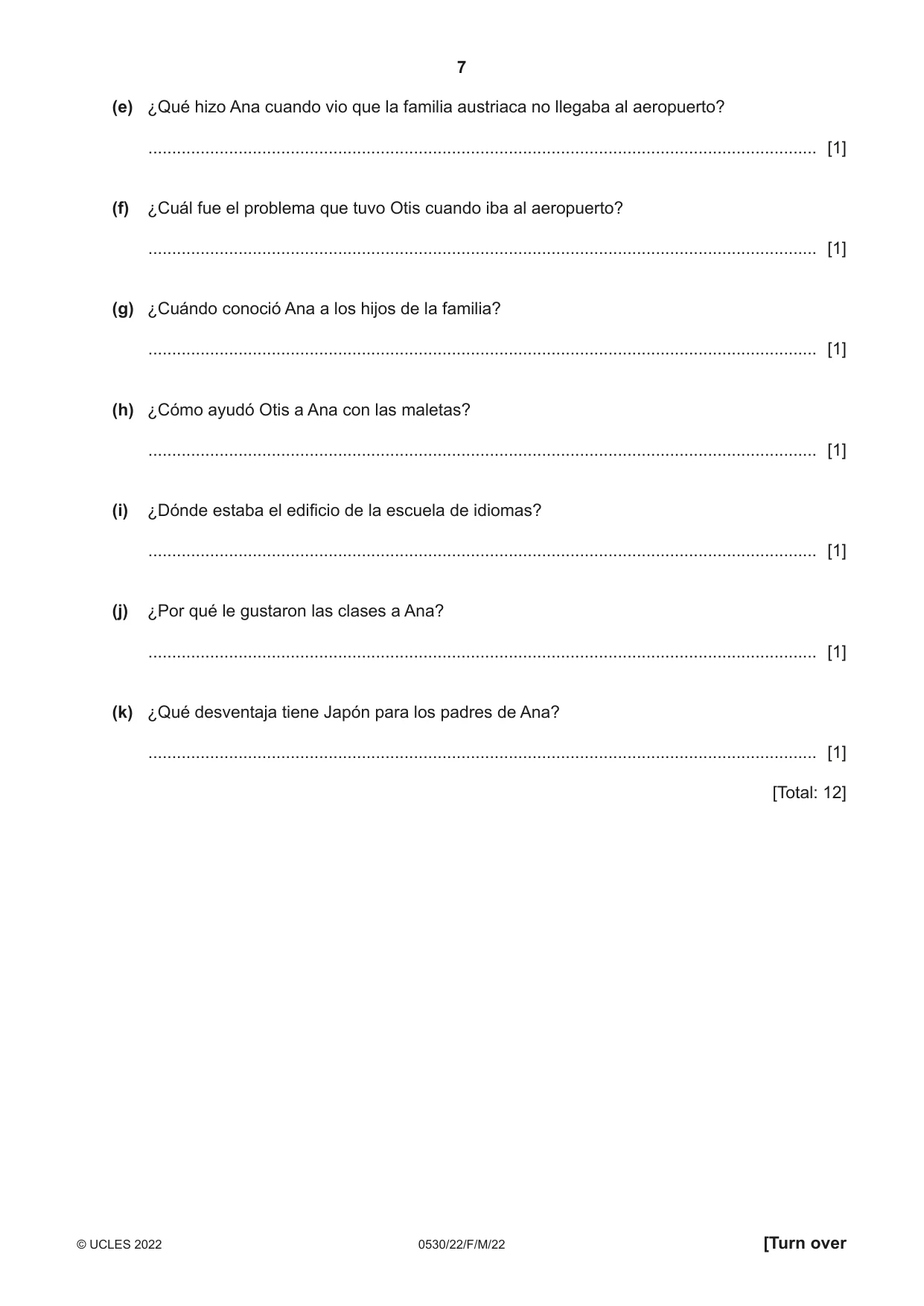 Cambridge IGCSE Spanish - Foreign Language 0530 2022 Feb/March Paper 2 · Variant 2 question paper, page 7 of 12