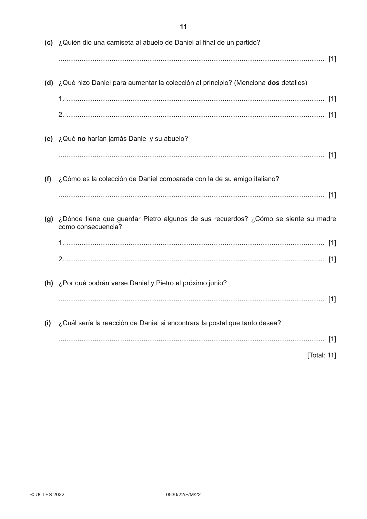 Cambridge IGCSE Spanish - Foreign Language 0530 2022 Feb/March Paper 2 · Variant 2 question paper, page 11 of 12