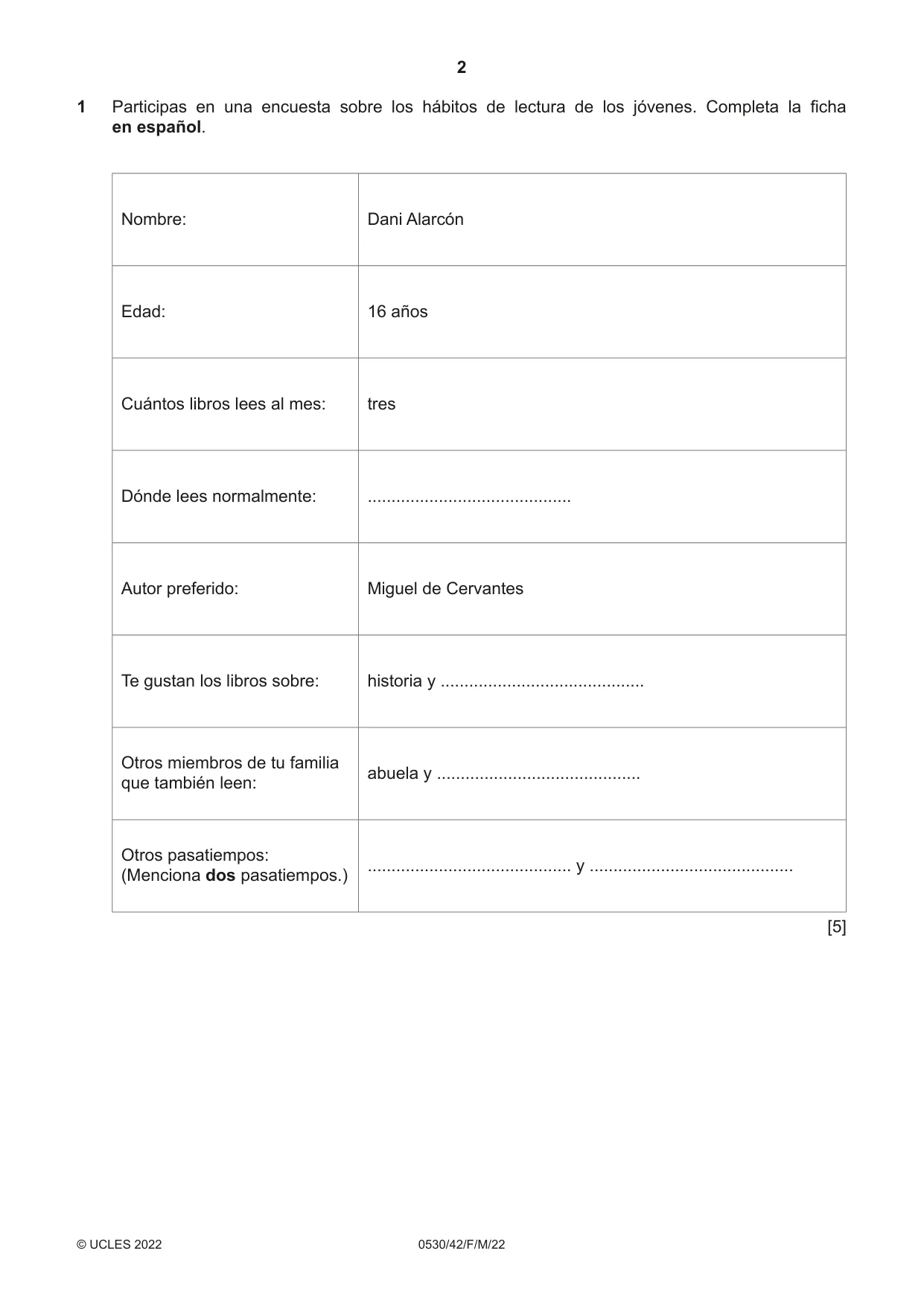 Cambridge IGCSE Spanish - Foreign Language 0530 2022 Feb/March Paper 4 · Variant 2 question paper, page 2 of 8
