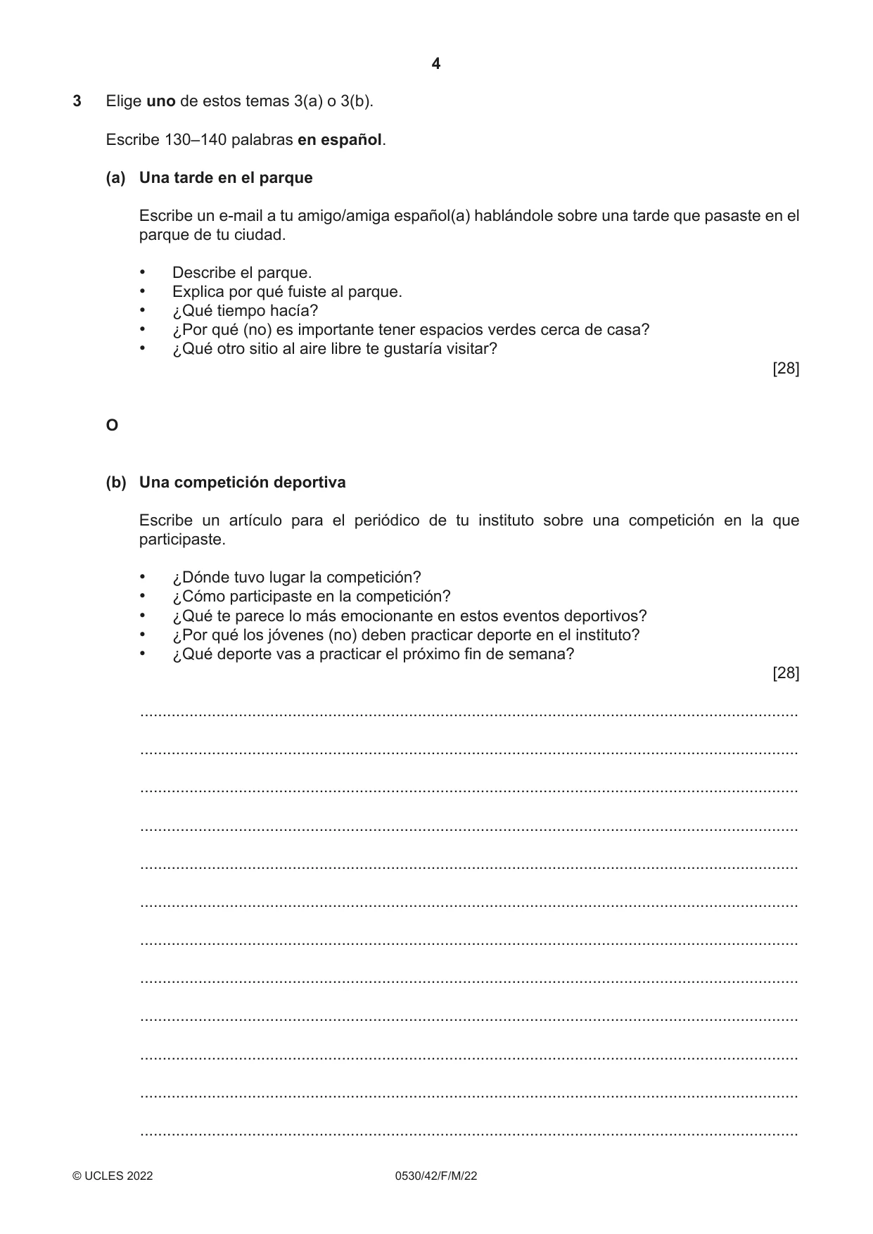 Cambridge IGCSE Spanish - Foreign Language 0530 2022 Feb/March Paper 4 · Variant 2 question paper, page 4 of 8