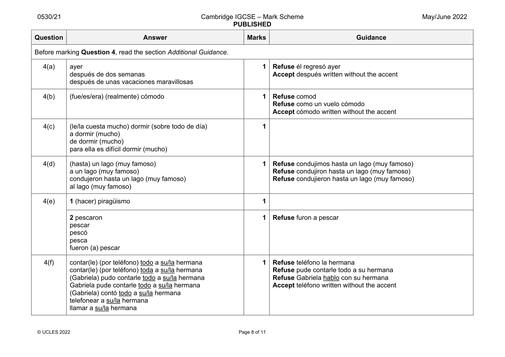 Mark scheme, page 8 of 11