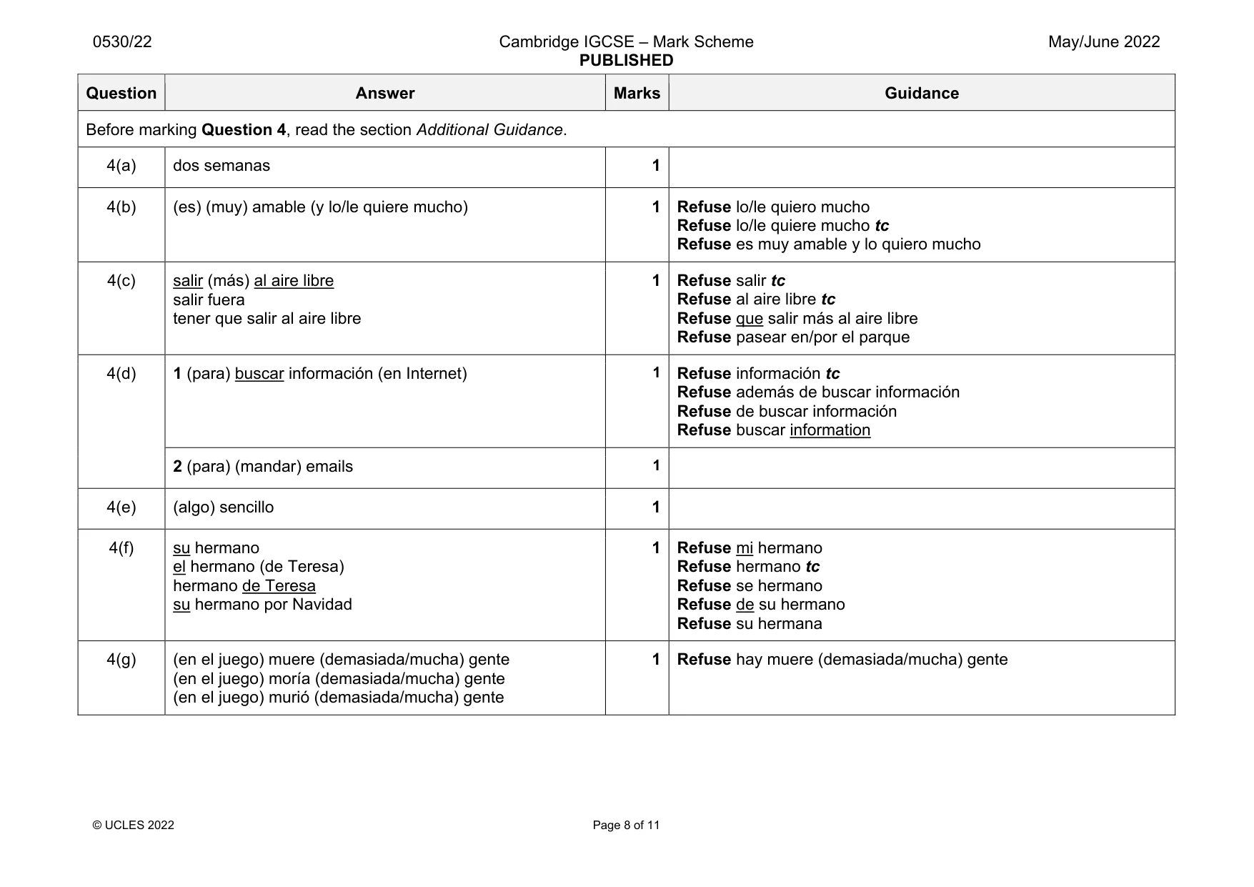 Mark scheme, page 8 of 11