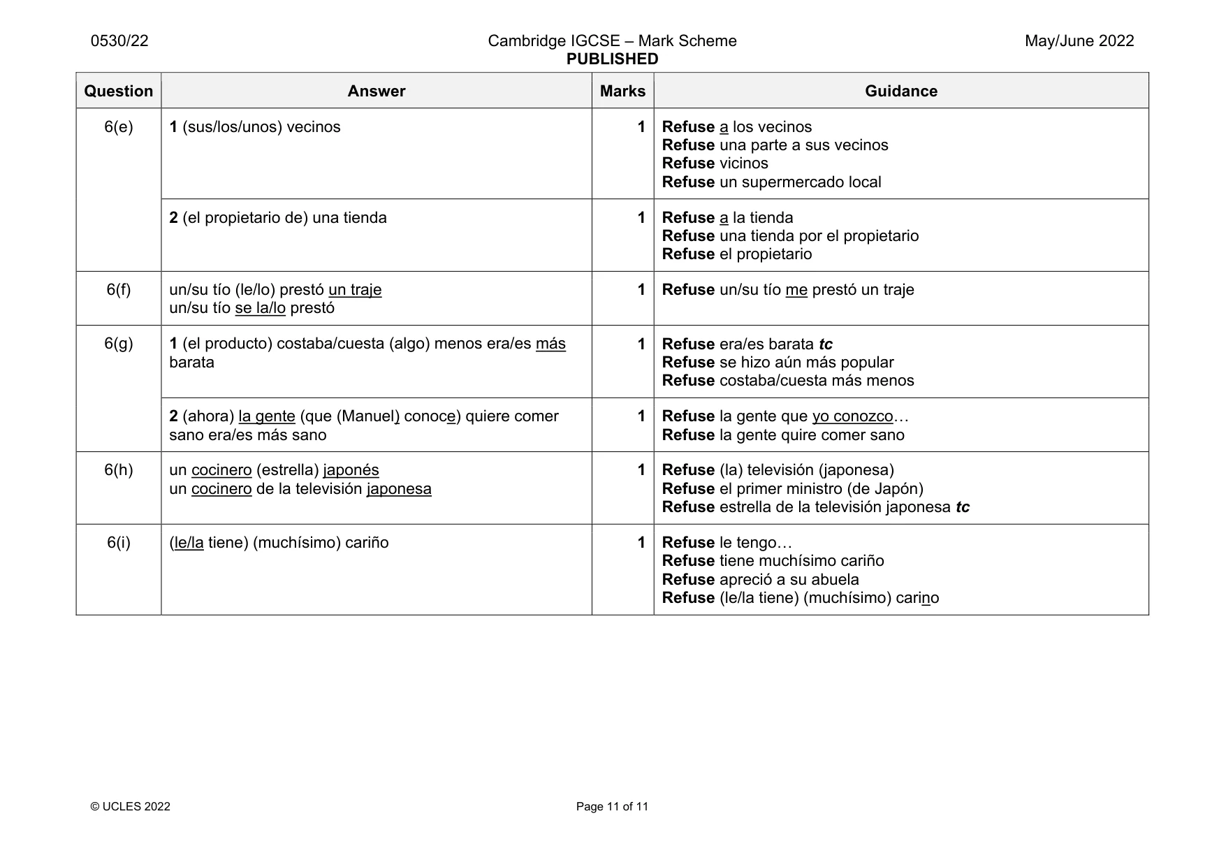 Mark scheme, page 11 of 11