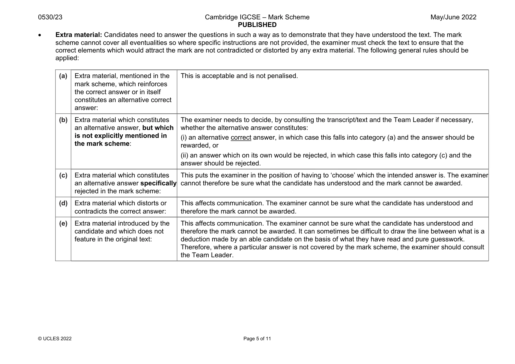 Mark scheme, page 5 of 11