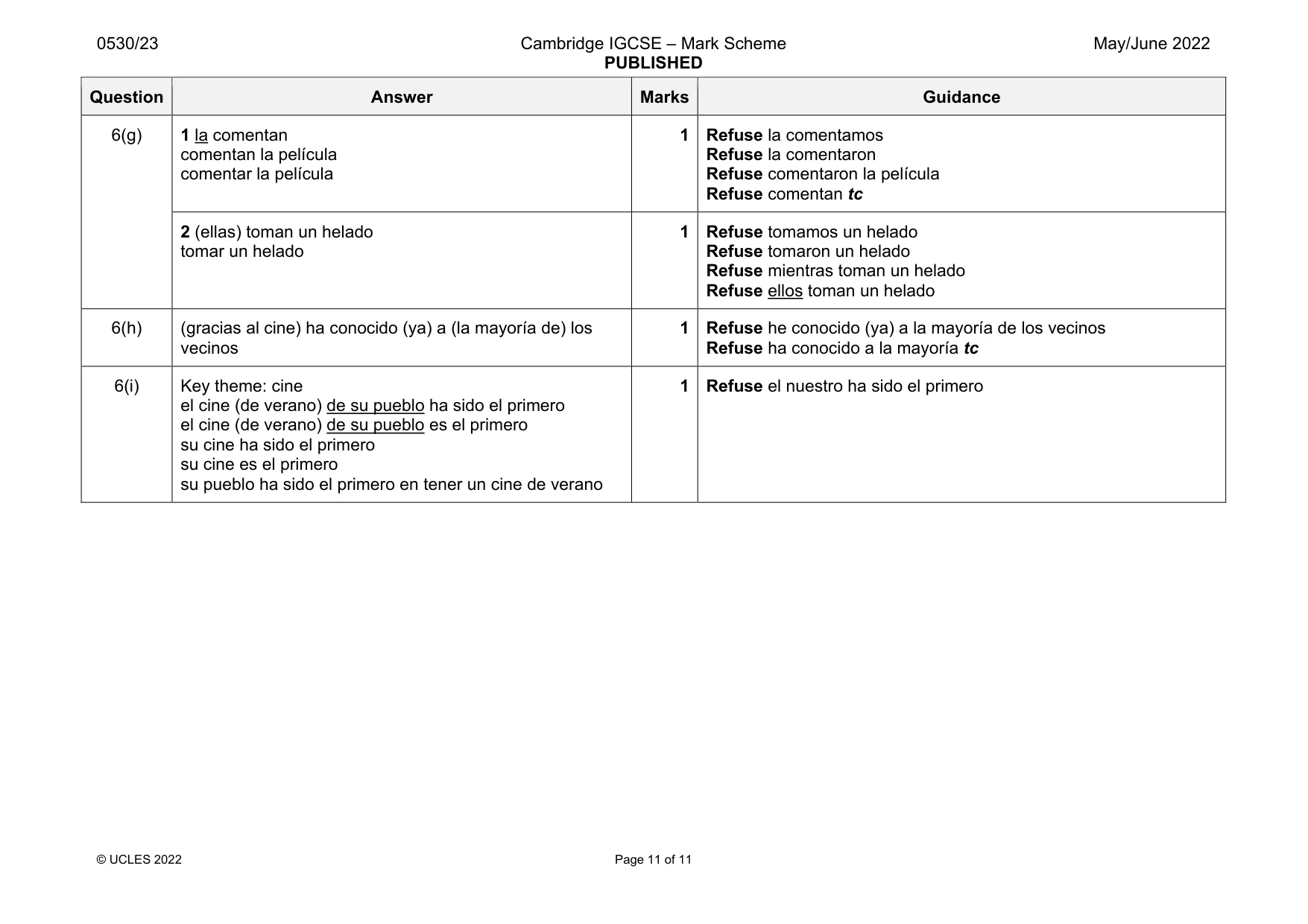 Mark scheme, page 11 of 11