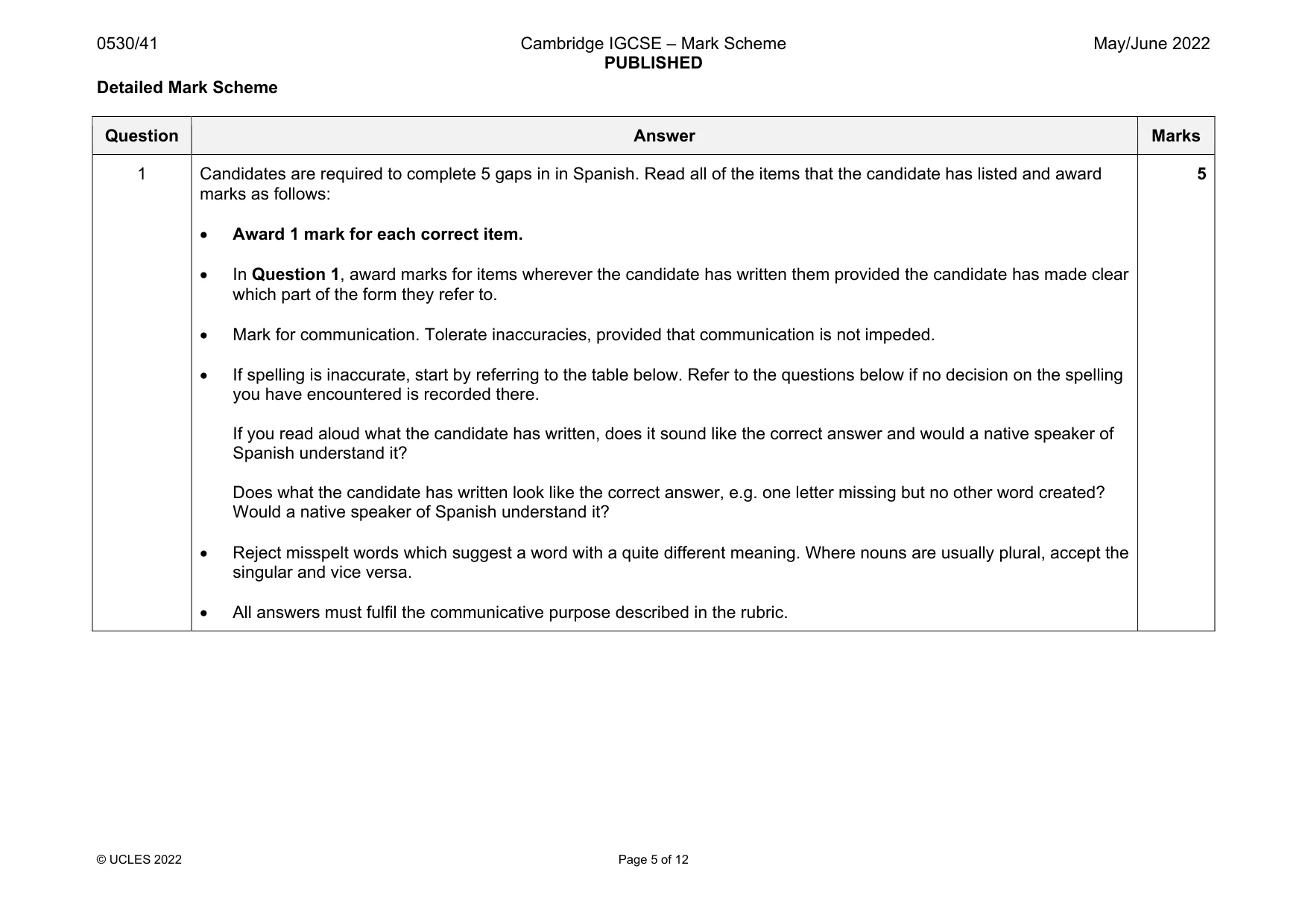 Mark scheme, page 5 of 12