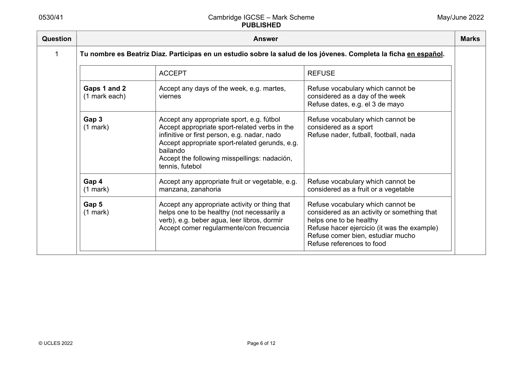 Mark scheme, page 6 of 12