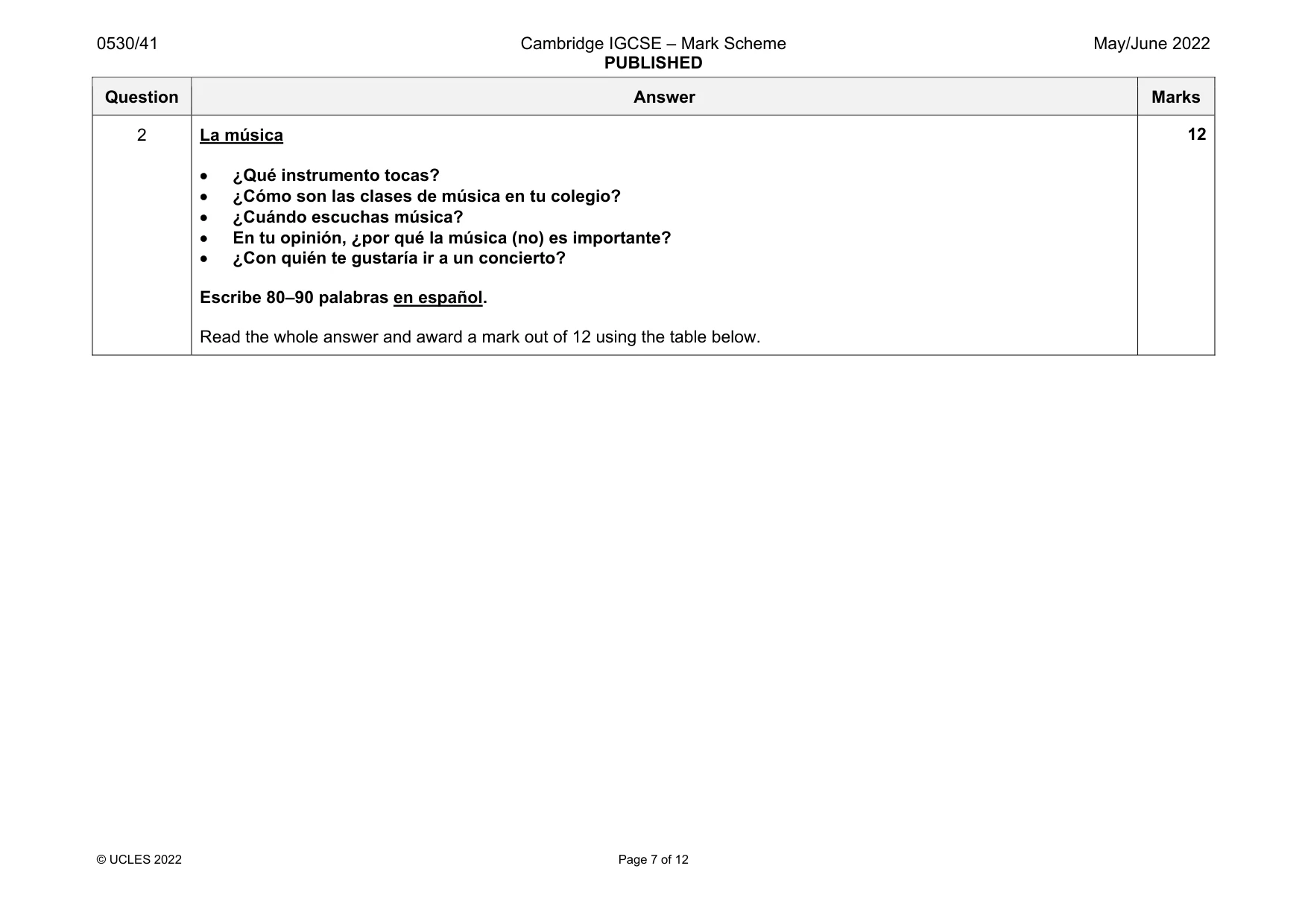 Mark scheme, page 7 of 12