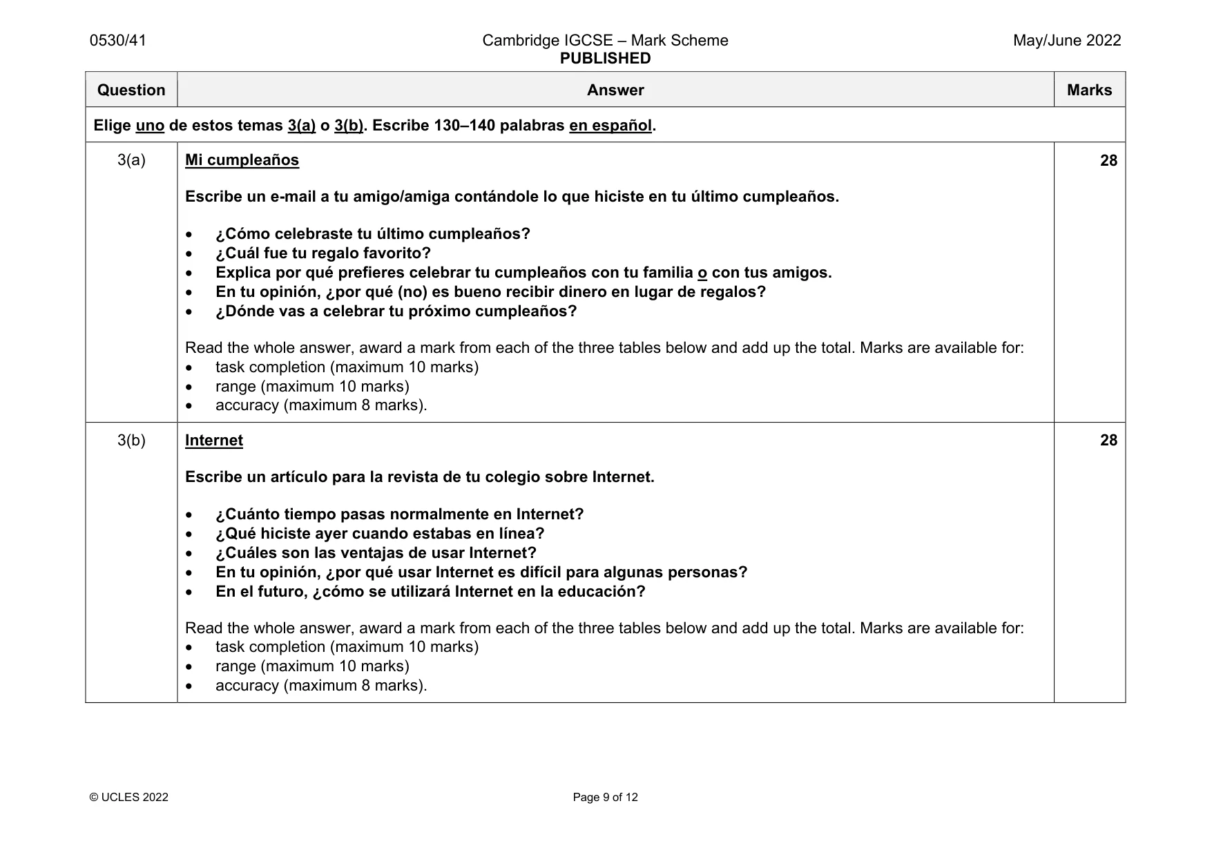 Mark scheme, page 9 of 12