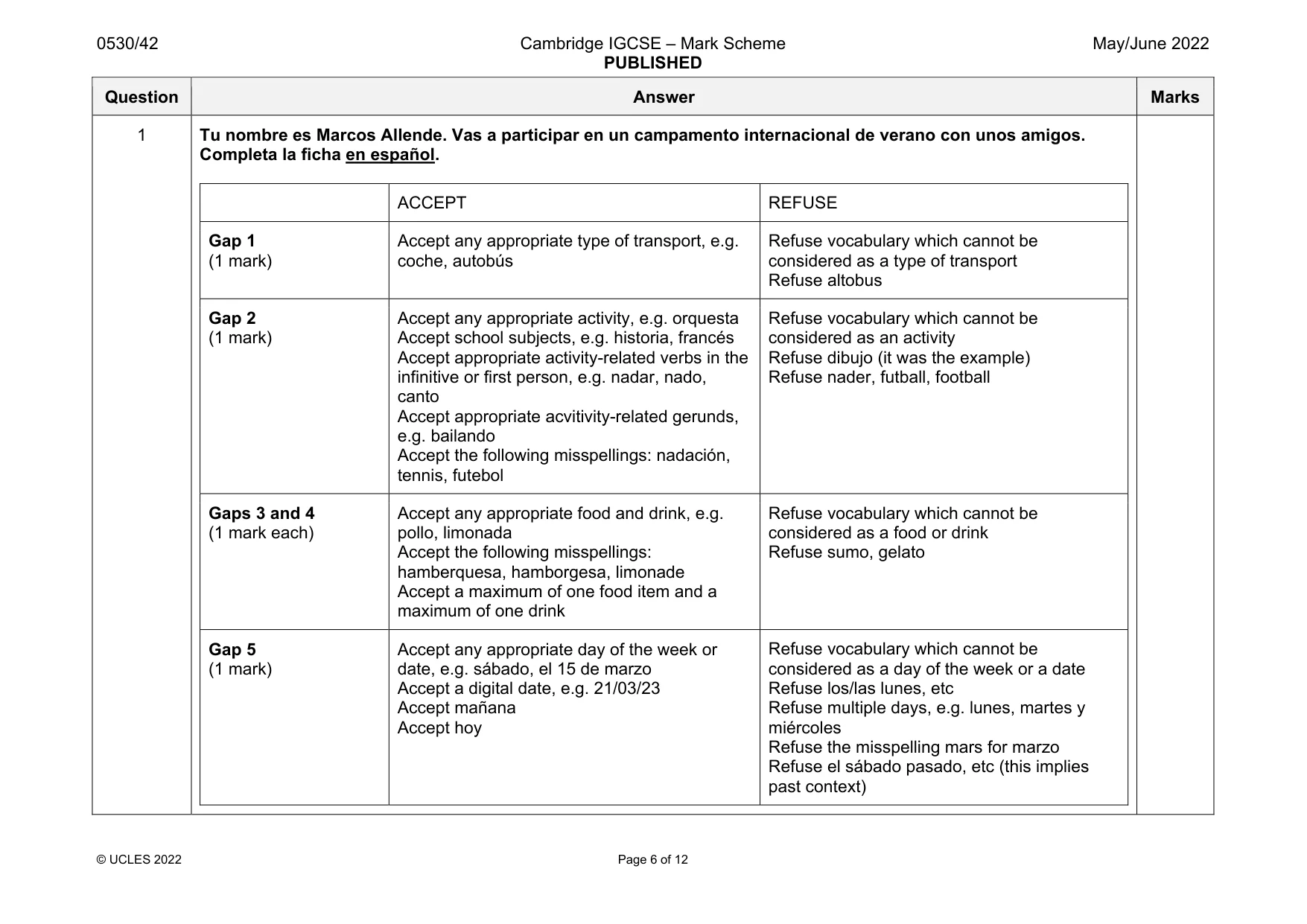 Mark scheme, page 6 of 12