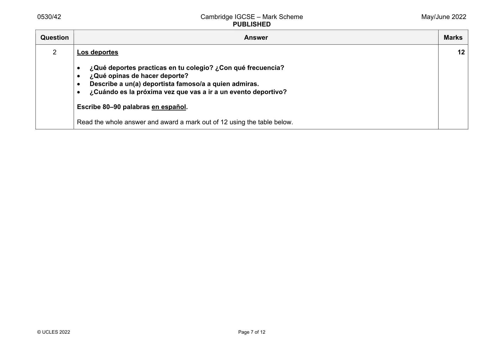 Mark scheme, page 7 of 12