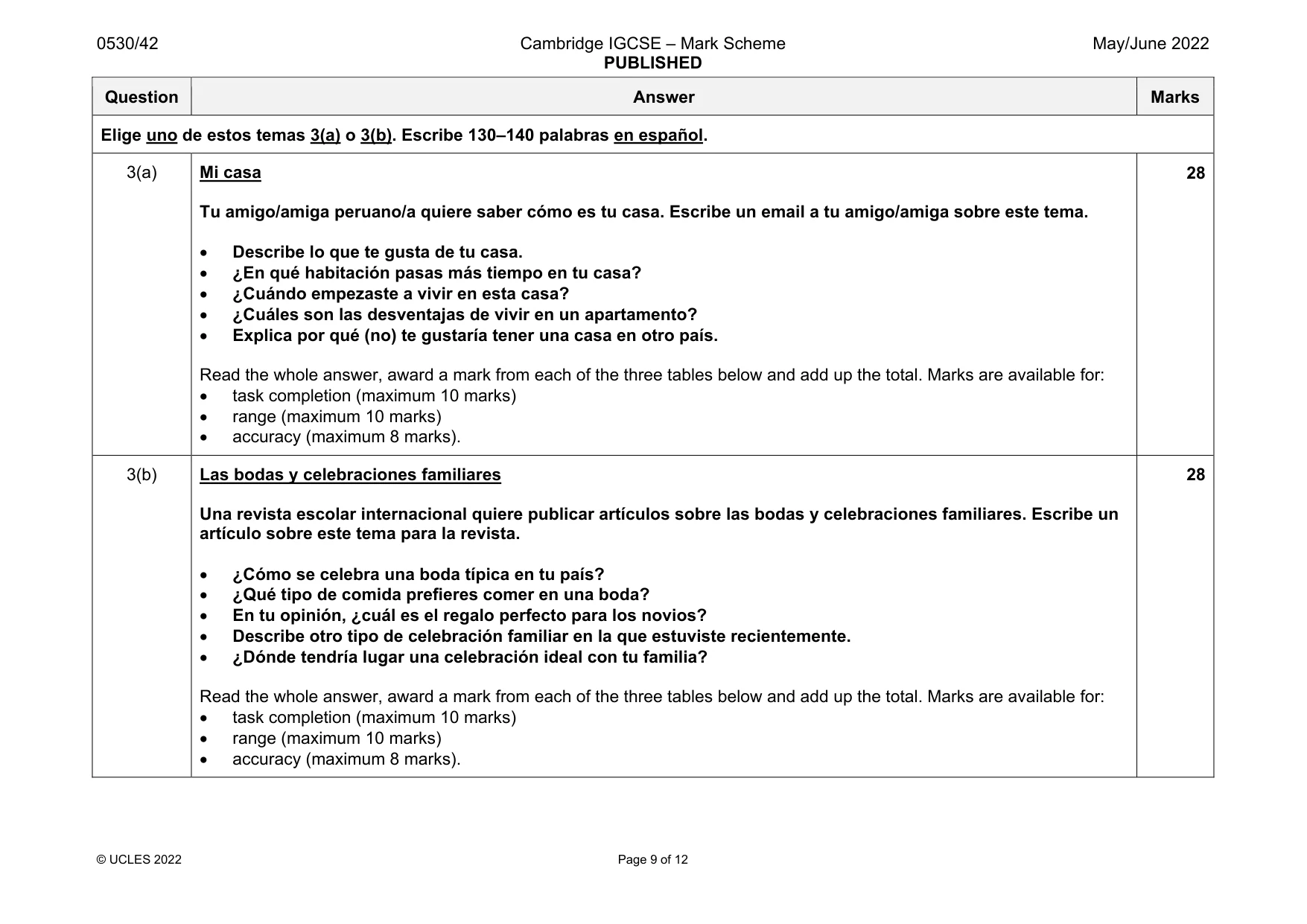 Mark scheme, page 9 of 12