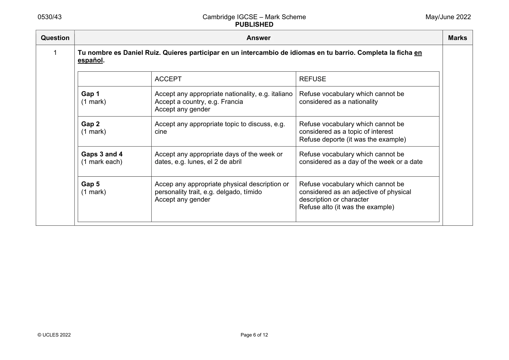 Mark scheme, page 6 of 12