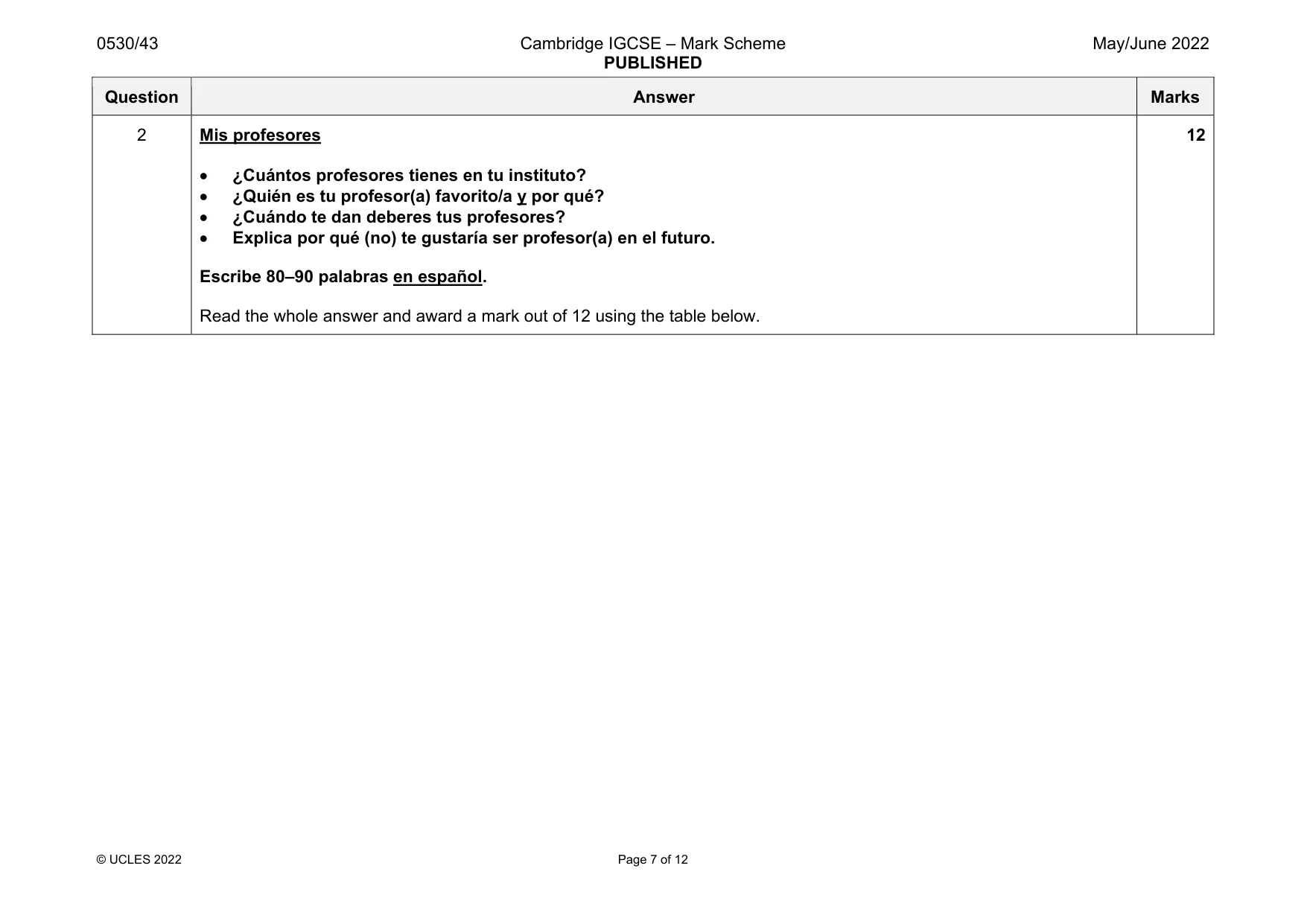 Mark scheme, page 7 of 12