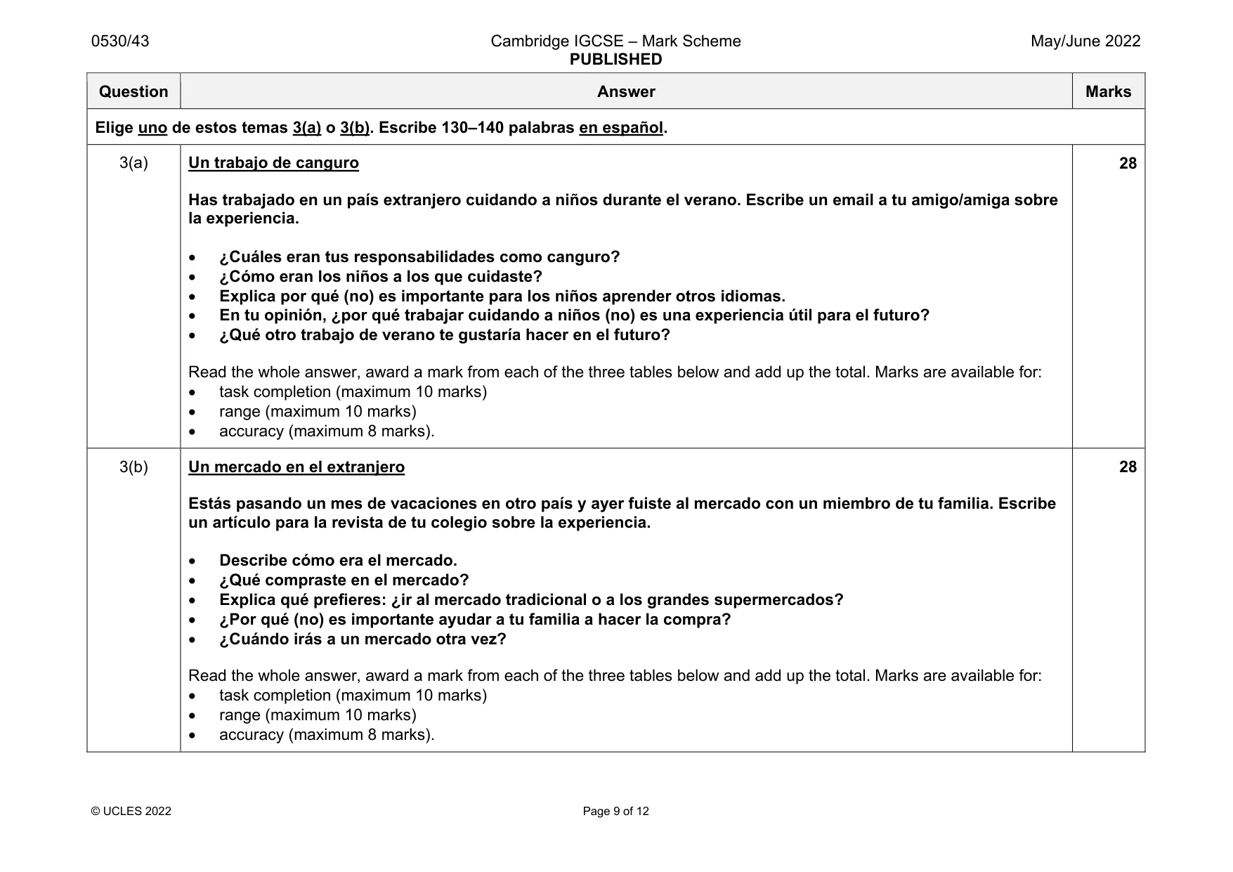 Mark scheme, page 9 of 12