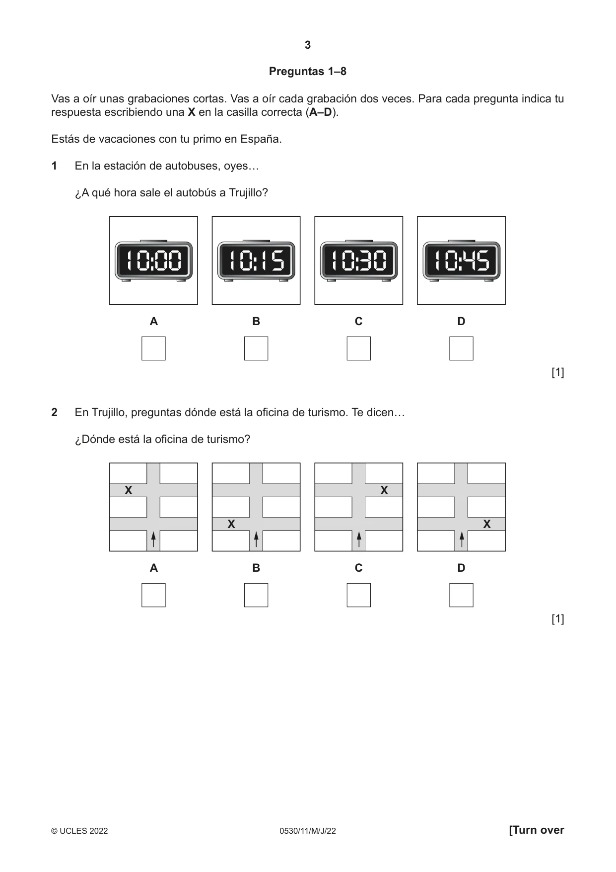 Cambridge IGCSE Spanish - Foreign Language 0530 2022 May/June Paper 1 · Variant 1 question paper, page 3 of 16